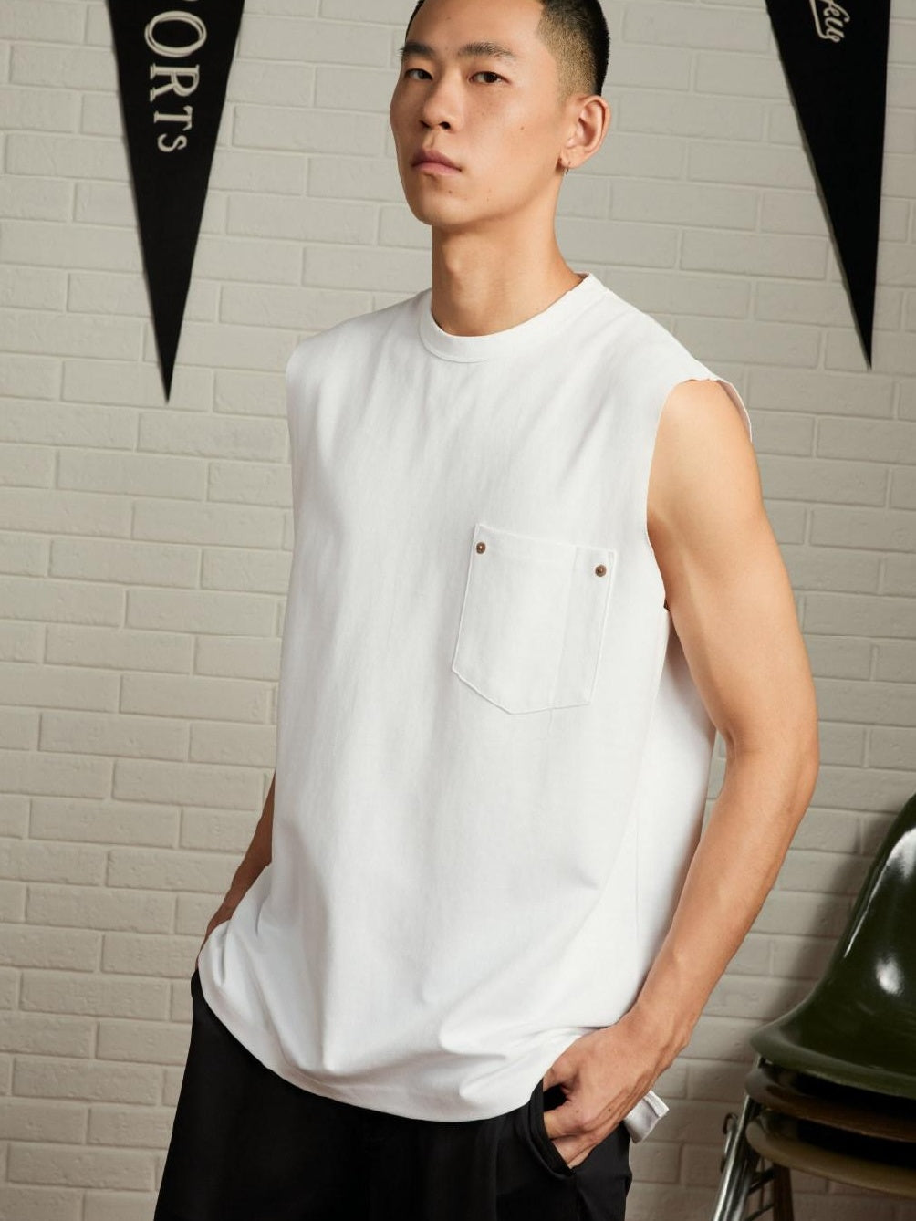SUPERTOFU Moisture Wicking Loose Japanese Round Neck Youth Cycling Cotton Nylon Tank Tops