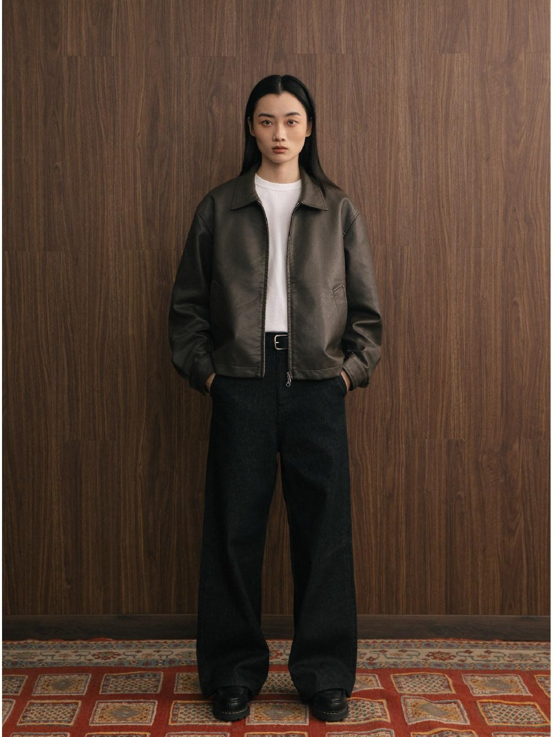 SUPERTOFU Pu Faux Leather Retro Shirt Collar Unisex Longsleeve Black Brown Leather Jackets