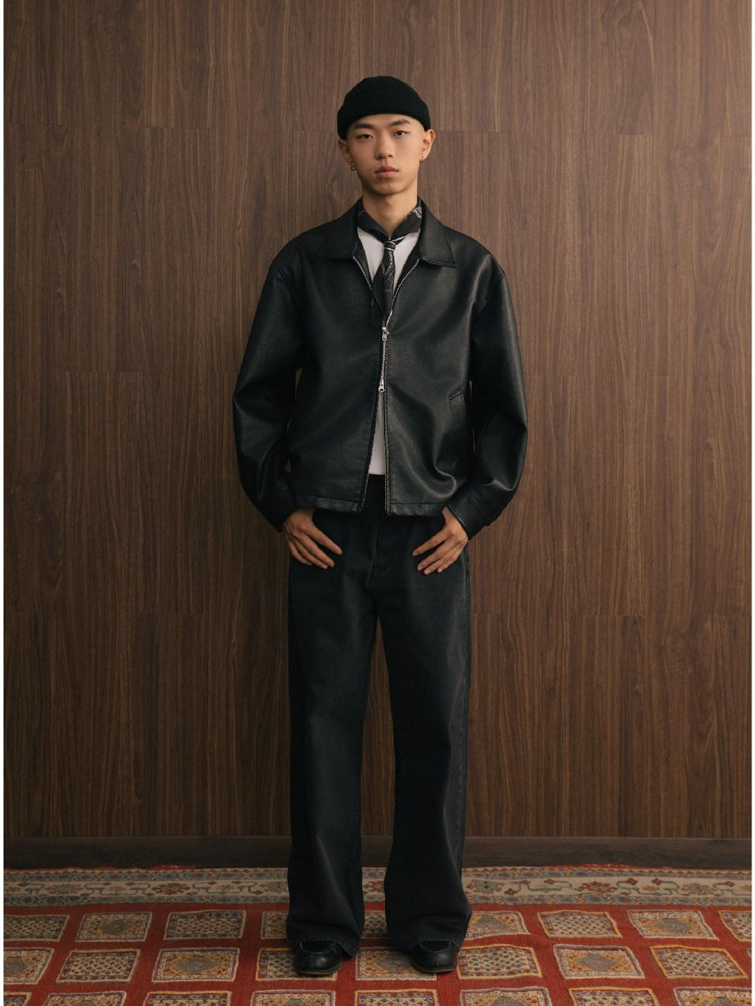 SUPERTOFU Pu Faux Leather Retro Shirt Collar Unisex Longsleeve Black Brown Leather Jackets