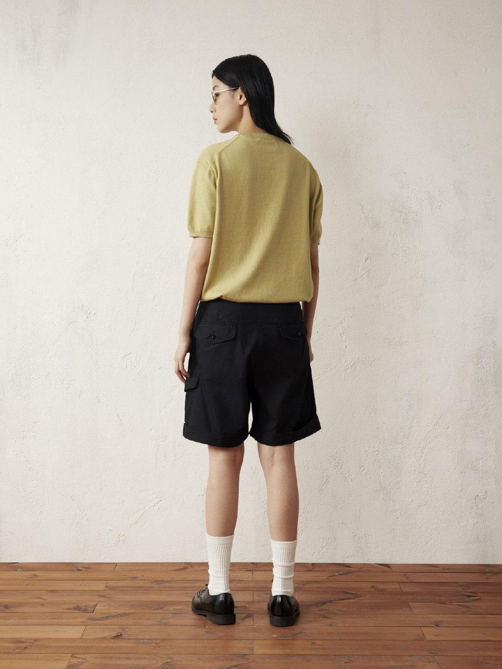 SUPERTOFU Pure Cotton Mid Rise Regular Fit Casual Solid Khaki Black Short Trousers