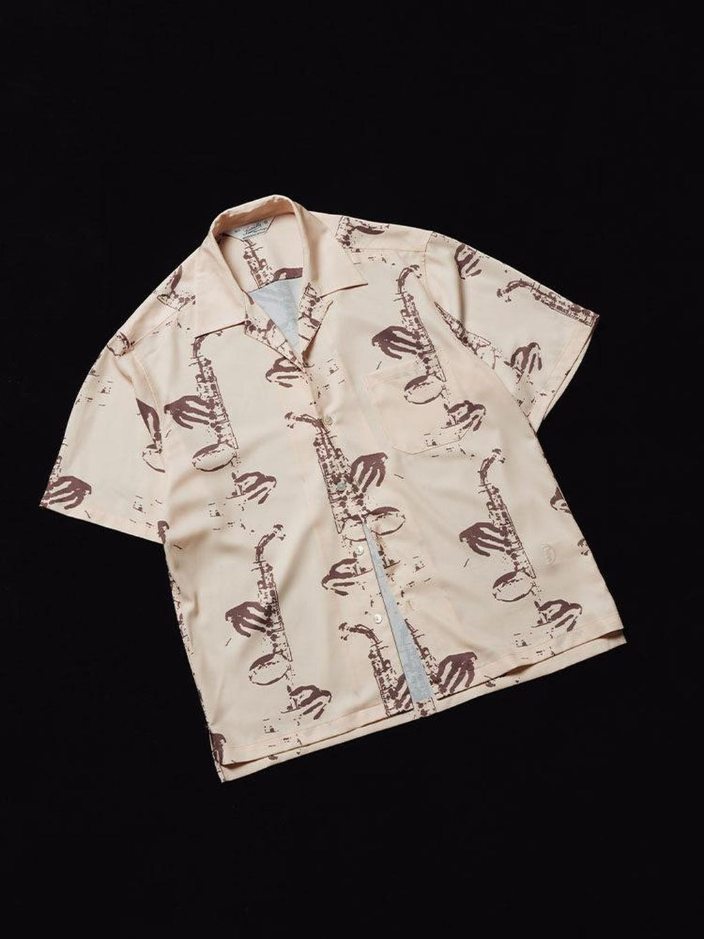 SUPERTOFU Relaxed Fit Cuban Collar Short Sleeve Vintage Rock Print Unisex Khaki Shirts