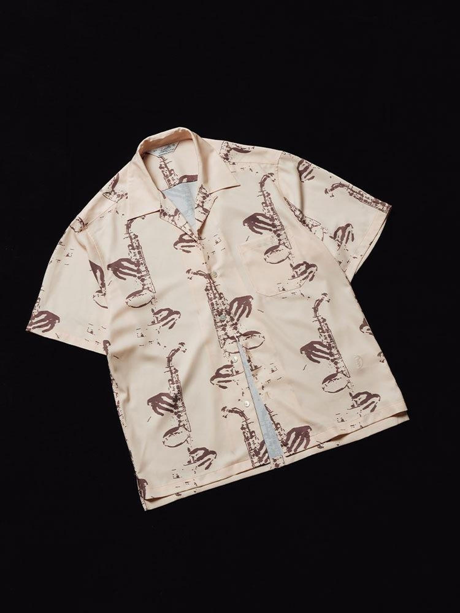SUPERTOFU Relaxed Fit Cuban Collar Short Sleeve Vintage Rock Print Unisex Khaki Shirts