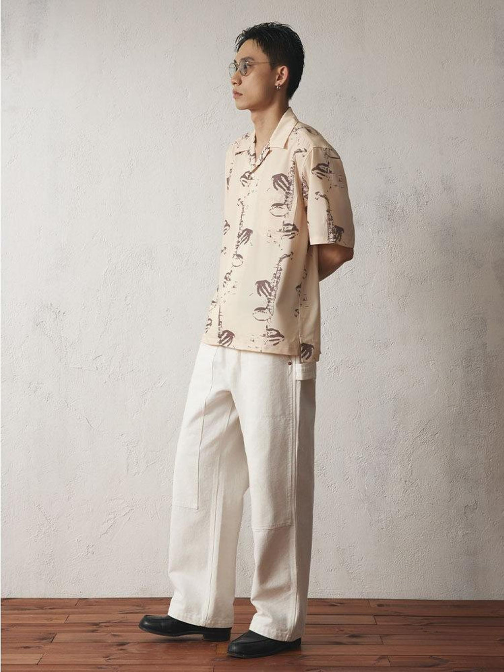 SUPERTOFU Relaxed Fit Cuban Collar Short Sleeve Vintage Rock Print Unisex Khaki Shirts
