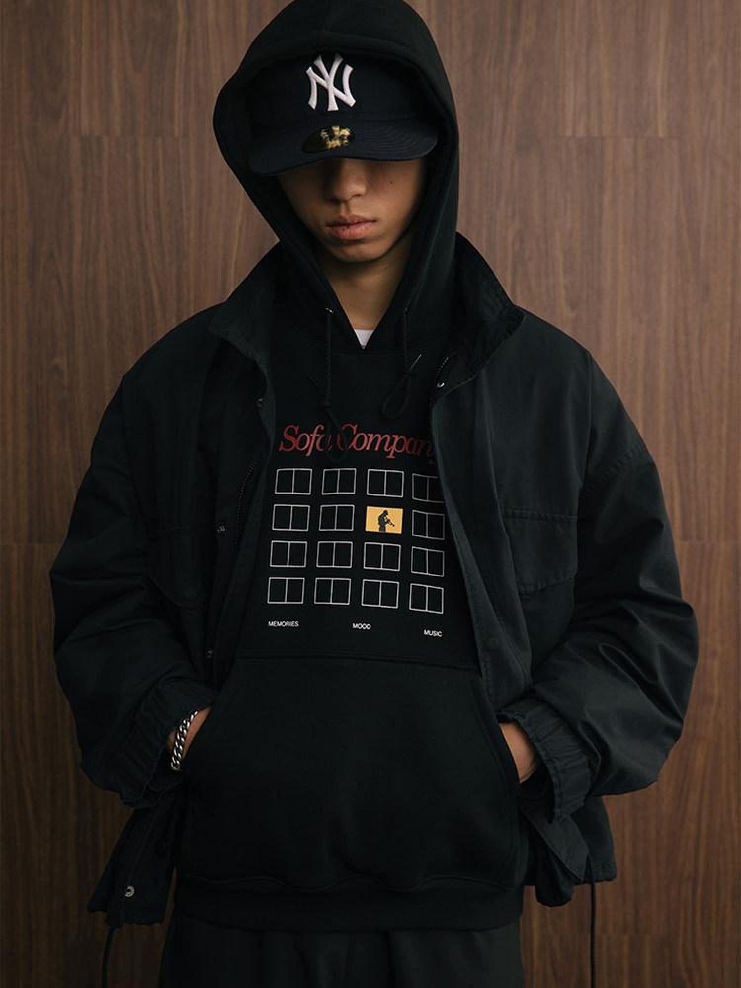 SUPERTOFU Relaxed Fit Pullover Hooded Long Sleeve Youth Black Streetwear Hoodies