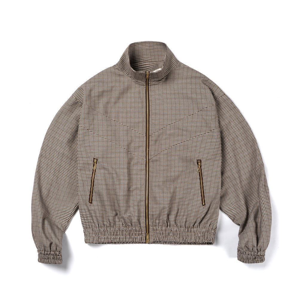 SUPERTOFU Retro Houndstooth Loose Fit Stand Collar Elastic Hem Unisex Zip Track Jackets