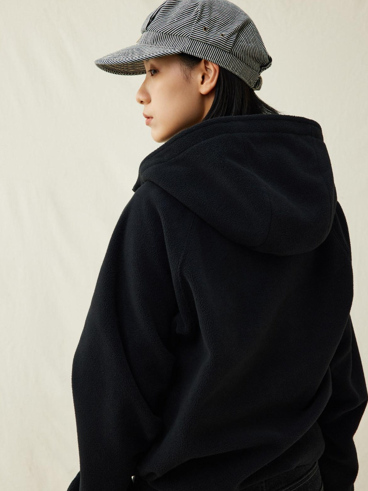 SUPERTOFU Reversible Brushed Terry Loose Fit Unisex Half Zip Adjustable Hem Black Hoodies