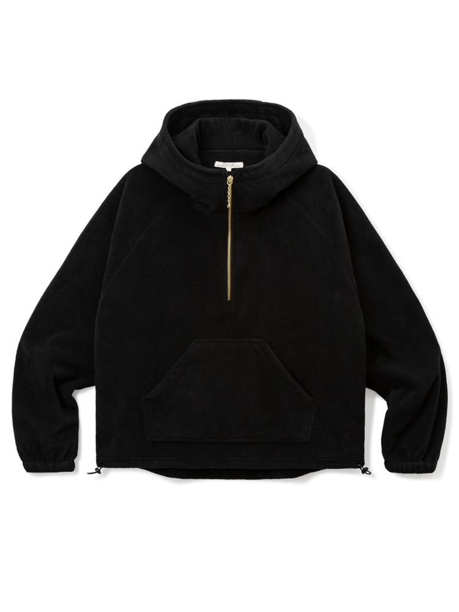 SUPERTOFU Reversible Brushed Terry Loose Fit Unisex Half Zip Adjustable Hem Black Hoodies