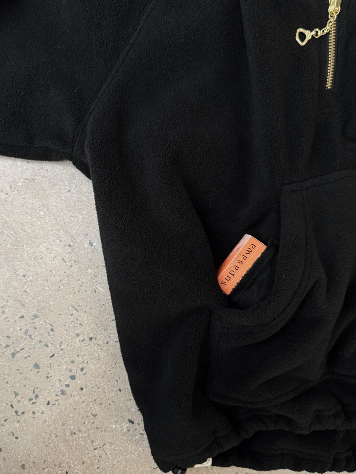 SUPERTOFU Reversible Brushed Terry Loose Fit Unisex Half Zip Adjustable Hem Black Hoodies