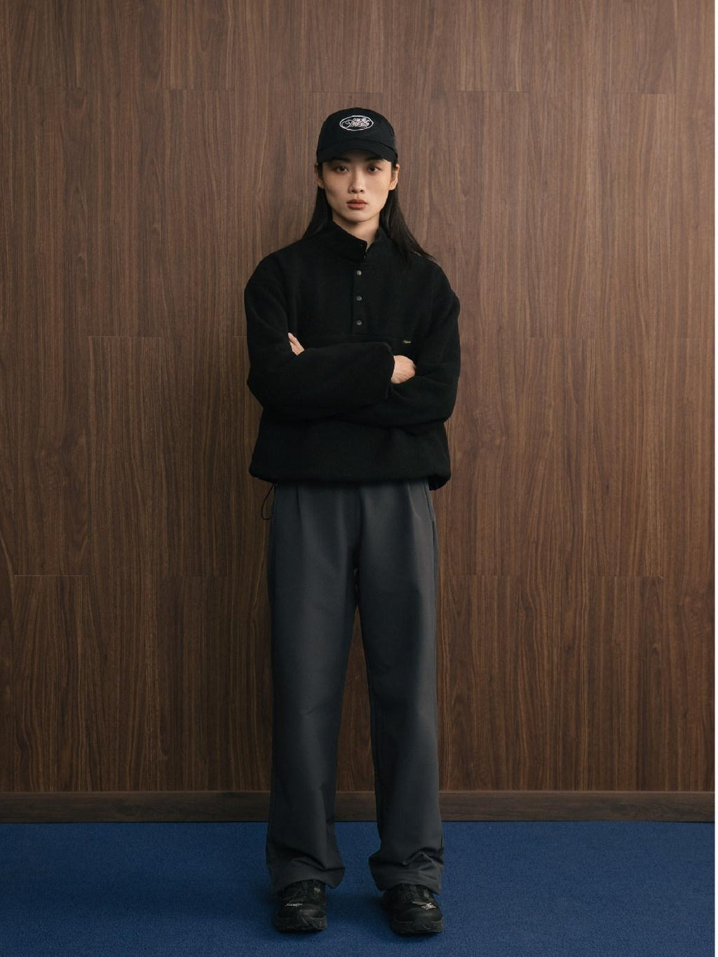 SUPERTOFU Shape Retention Oversized Stand Collar Unisex Pullover Sweatshirts