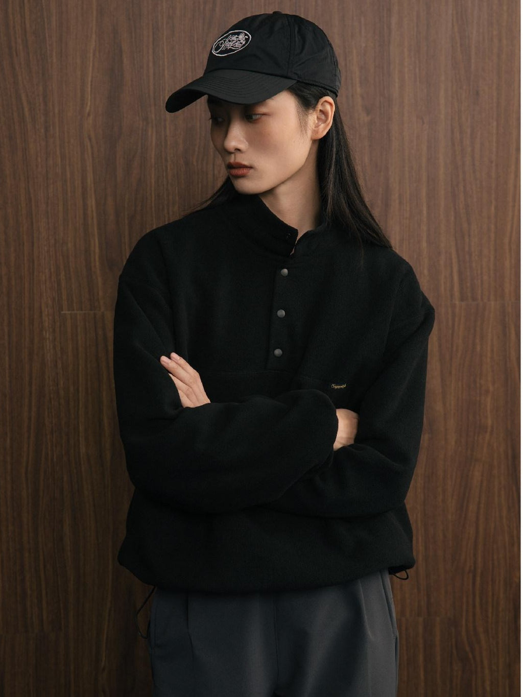 SUPERTOFU Shape Retention Oversized Stand Collar Unisex Pullover Sweatshirts