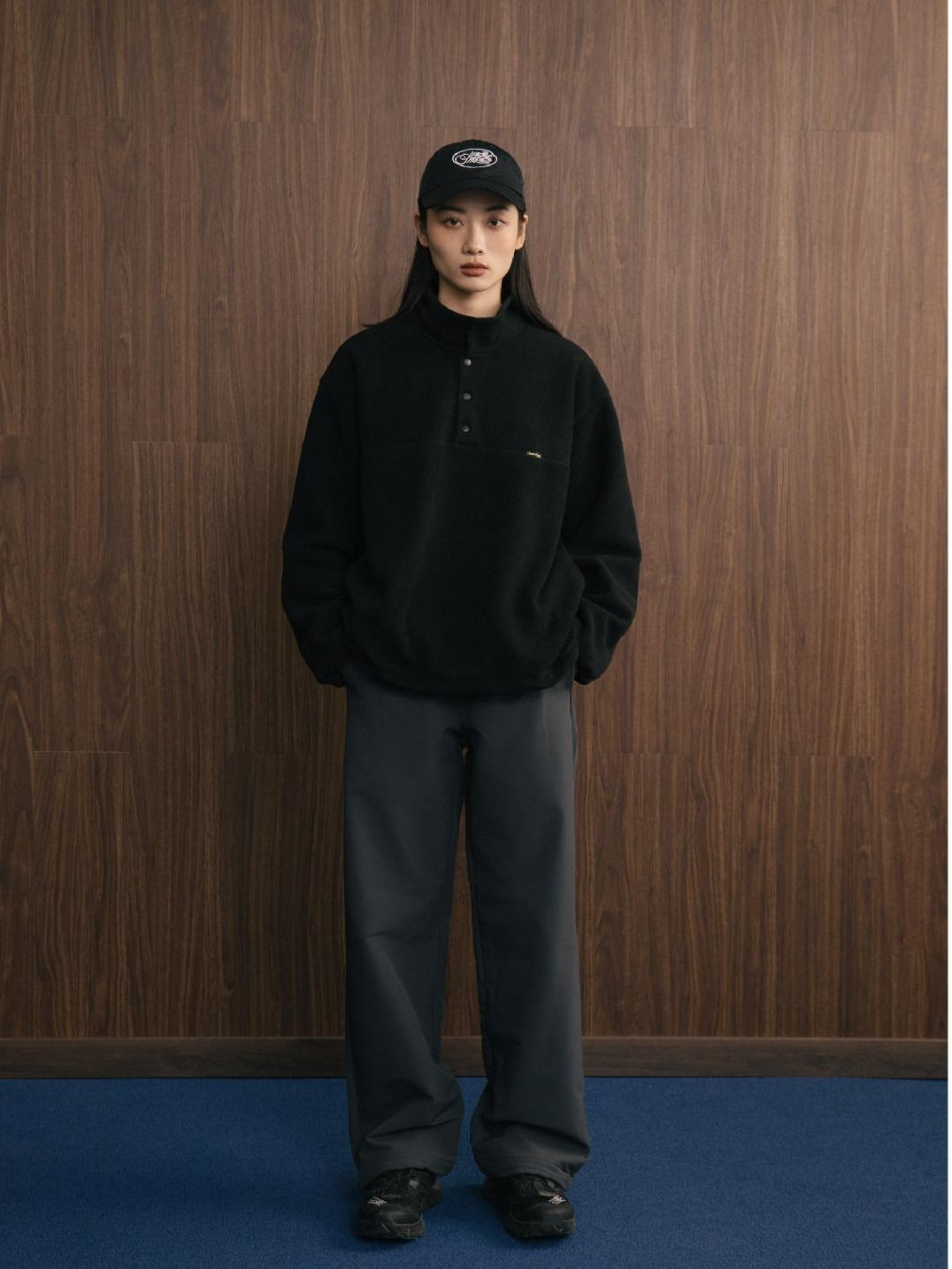 SUPERTOFU Shape Retention Oversized Stand Collar Unisex Pullover Sweatshirts