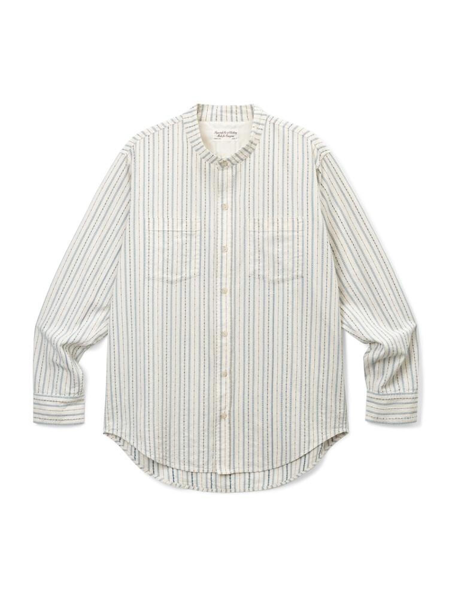 SUPERTOFU Soft 100% Cotton Jacquard Striped Point Collar Long Sleeve Unisex Shirts