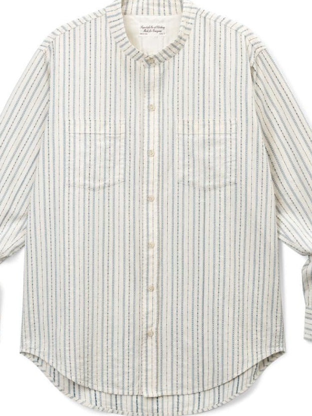 SUPERTOFU Soft 100% Cotton Jacquard Striped Point Collar Long Sleeve Unisex Shirts