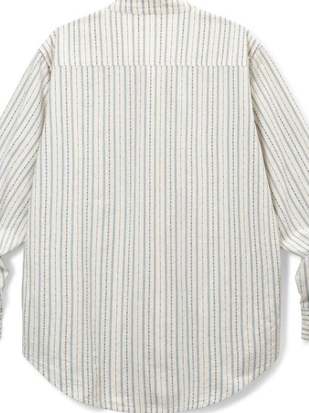 SUPERTOFU Soft 100% Cotton Jacquard Striped Point Collar Long Sleeve Unisex Shirts