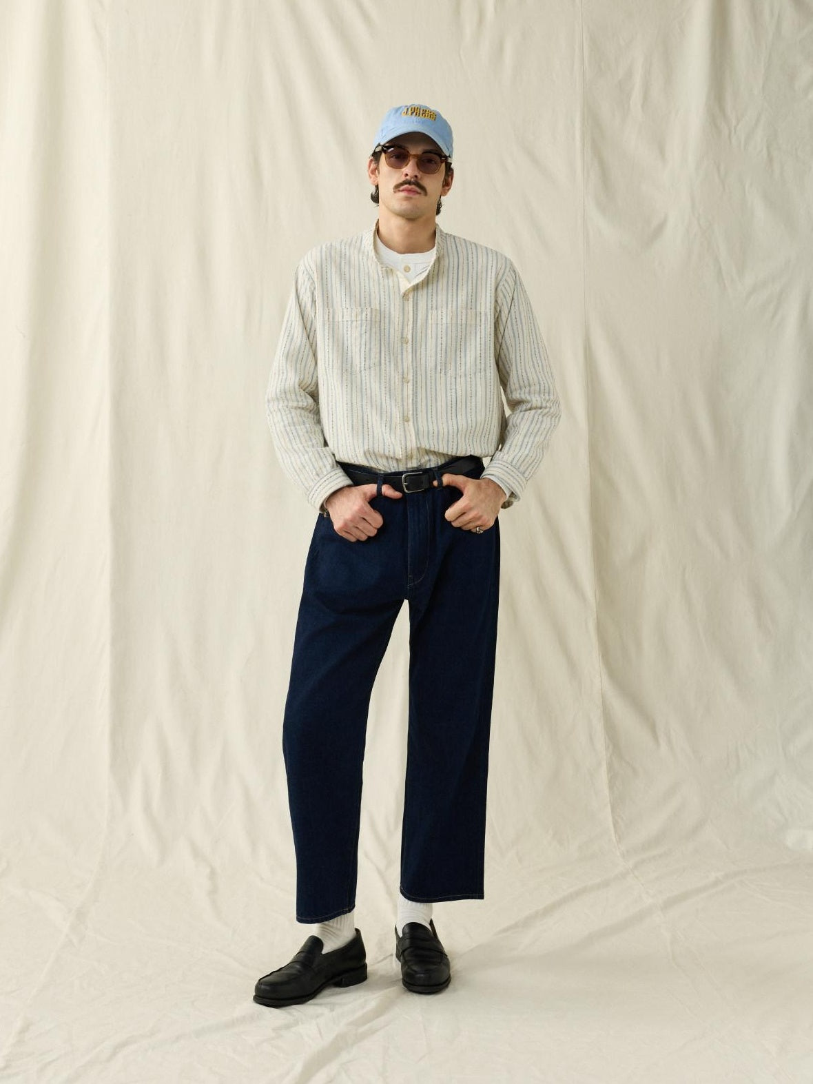 SUPERTOFU Soft 100% Cotton Jacquard Striped Point Collar Long Sleeve Unisex Shirts