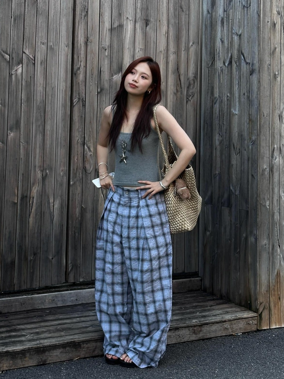 SUPERTOFU Soft 100 Percent Cotton Loose Straight Leg Zipper Fly Unisex Retro Plaid Chinos
