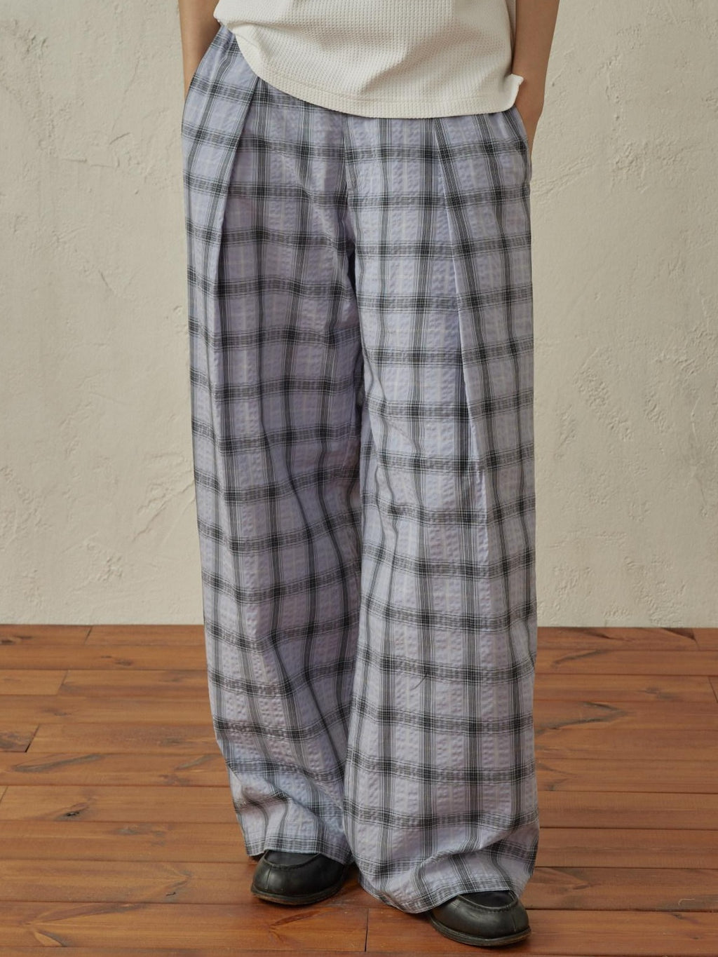SUPERTOFU Soft 100 Percent Cotton Loose Straight Leg Zipper Fly Unisex Retro Plaid Chinos