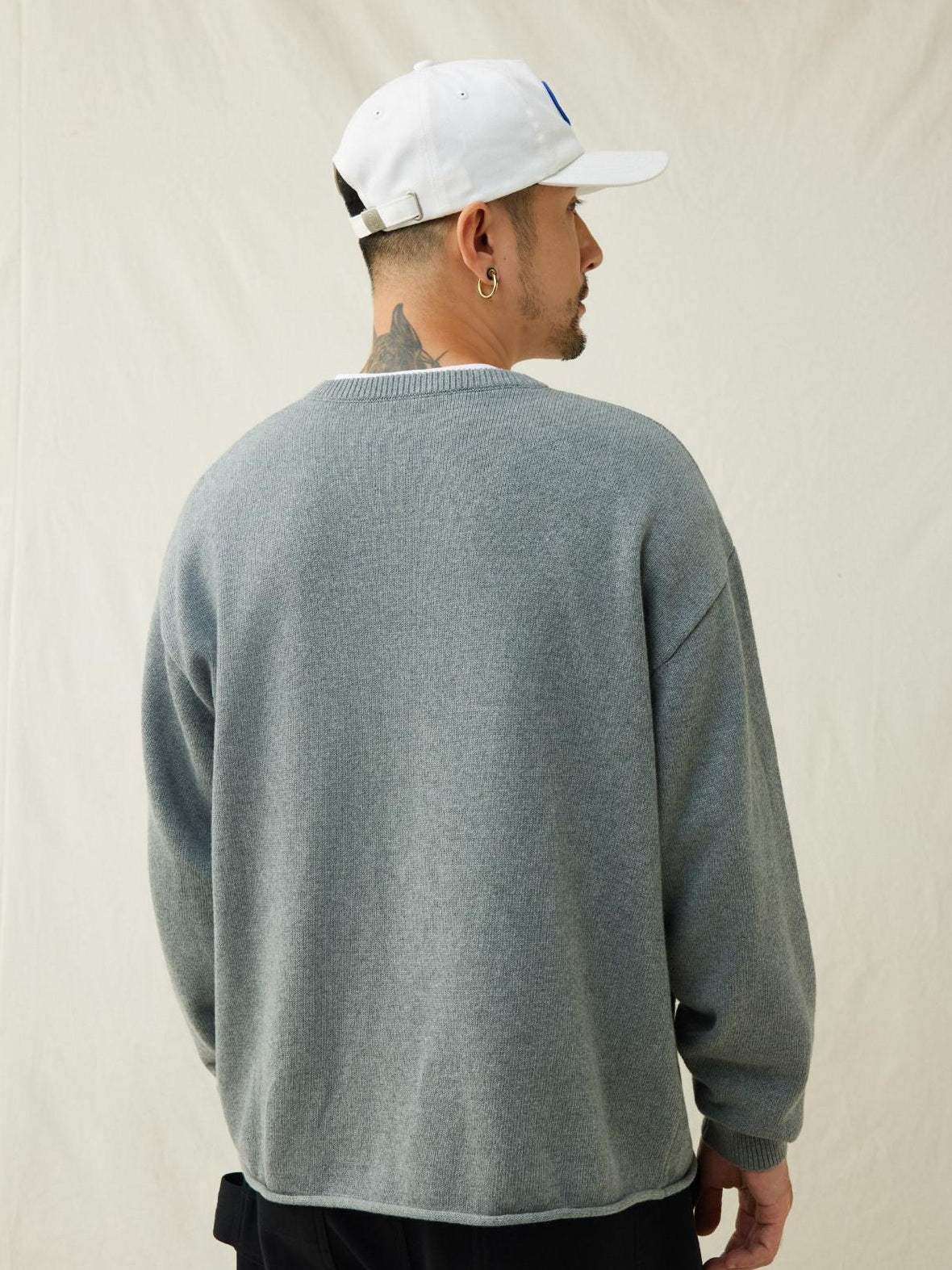 SUPERTOFU Soft Breathable Cotton Button Henley Loose Rolled Edge Unisex Sweaters