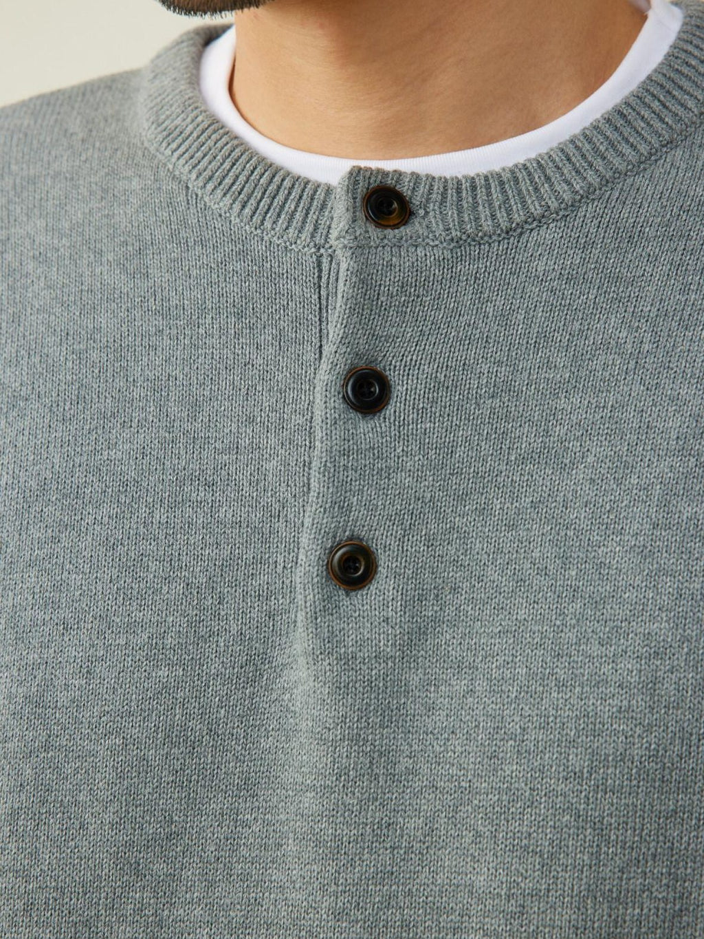 SUPERTOFU Soft Breathable Cotton Button Henley Loose Rolled Edge Unisex Sweaters