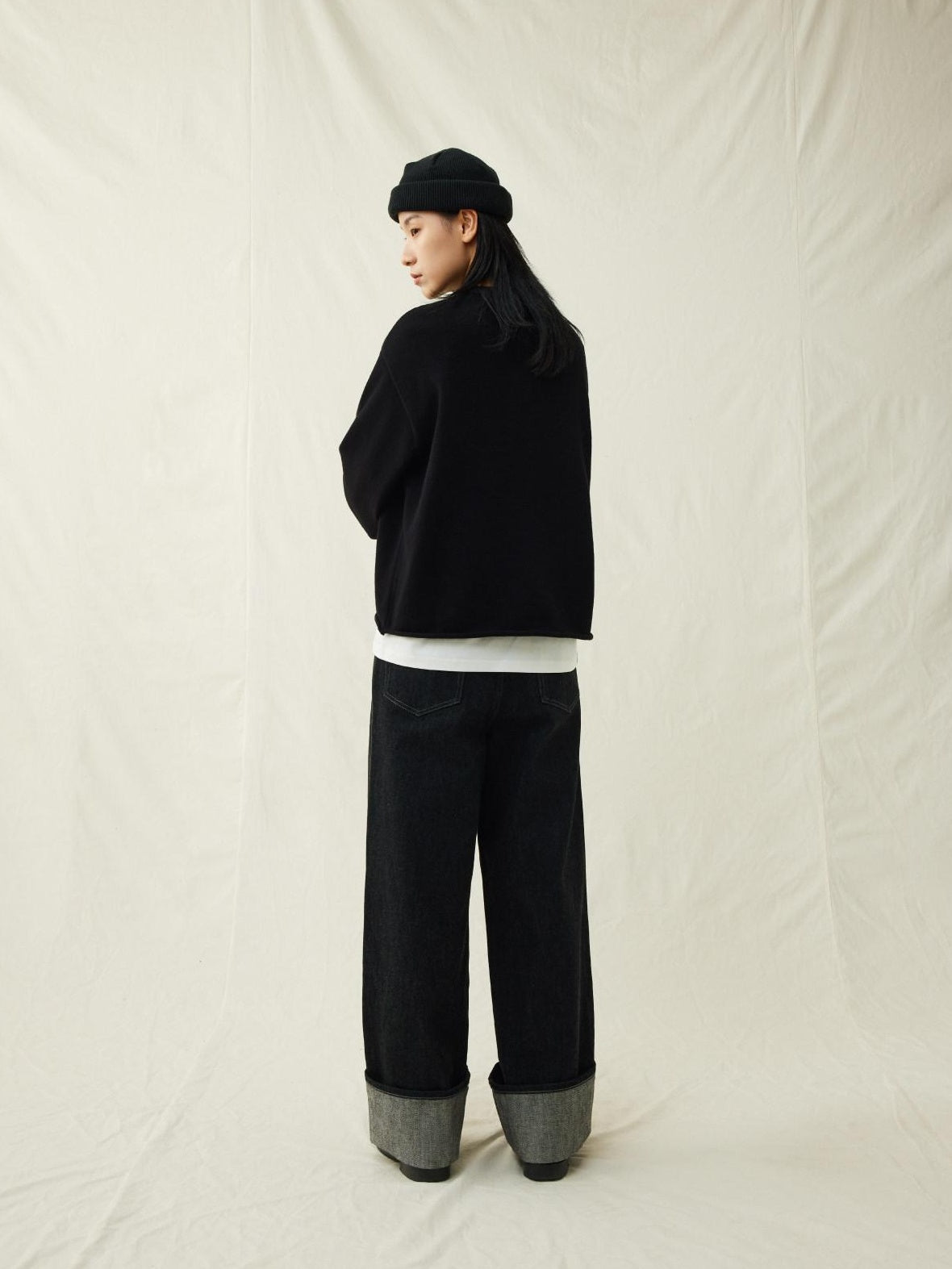 SUPERTOFU Soft Breathable Cotton Button Henley Loose Rolled Edge Unisex Sweaters