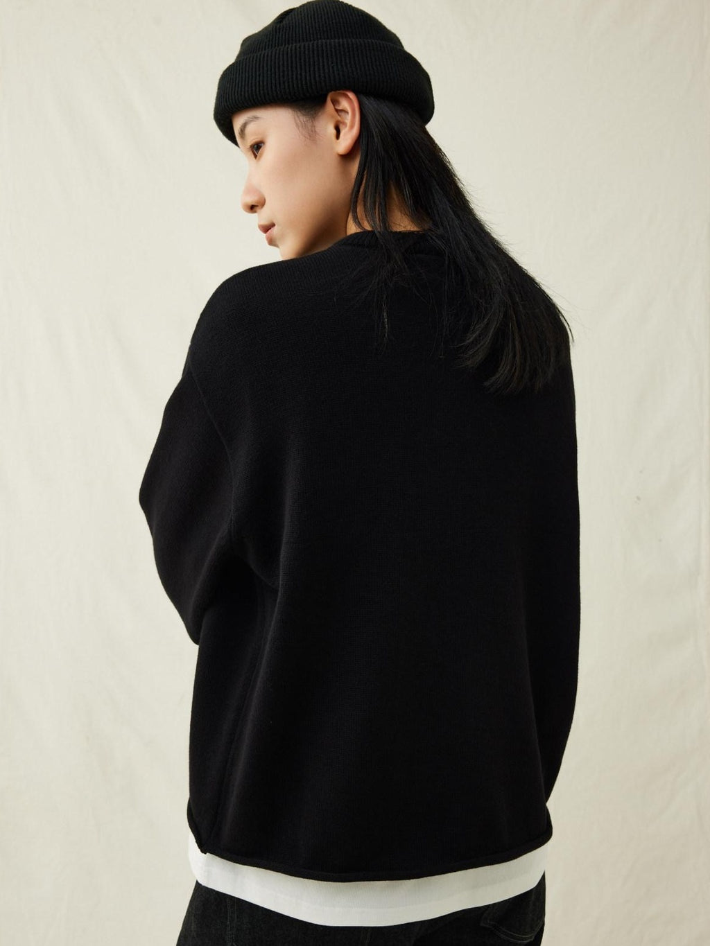 SUPERTOFU Soft Breathable Cotton Button Henley Loose Rolled Edge Unisex Sweaters