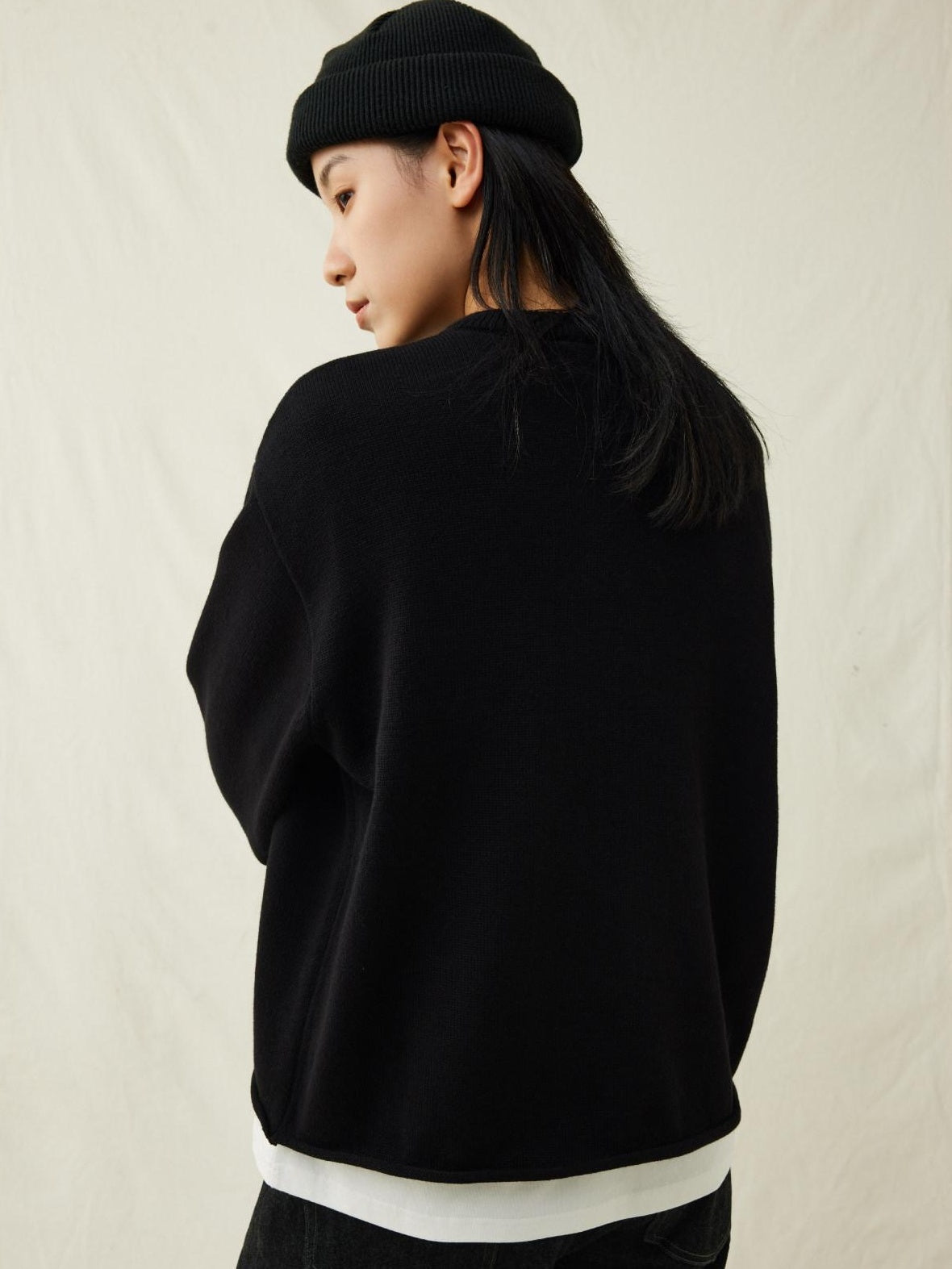 SUPERTOFU Soft Breathable Cotton Button Henley Loose Rolled Edge Unisex Sweaters