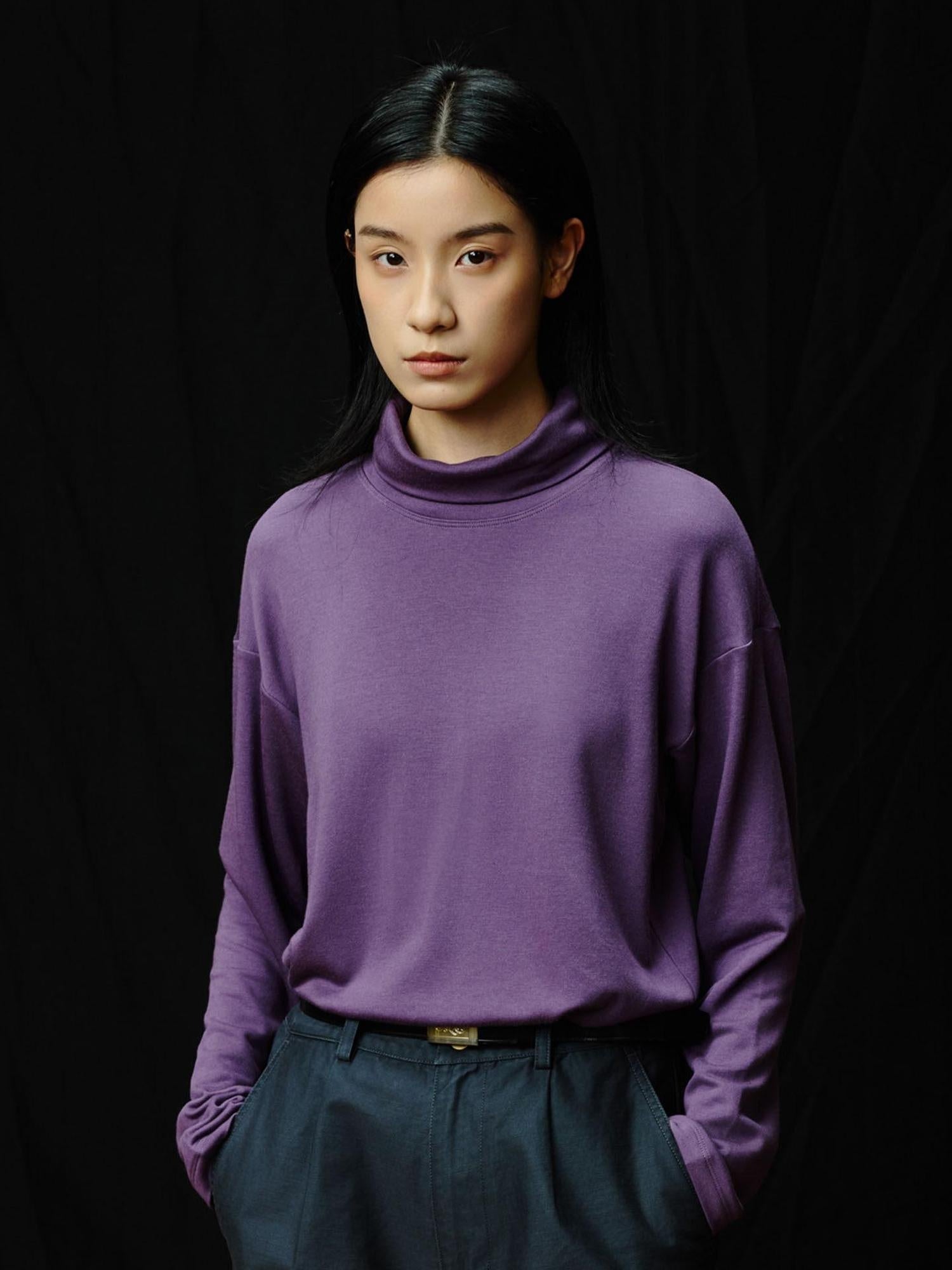 SUPERTOFU Soft Breathable Warm Minimalist High Neck Unisex Solid Color Long Sleeve T-Shirts