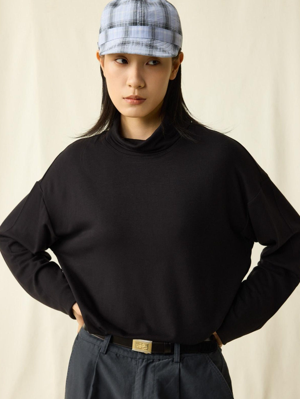 SUPERTOFU Soft Breathable Warm Minimalist High Neck Unisex Solid Color Long Sleeve T-Shirts