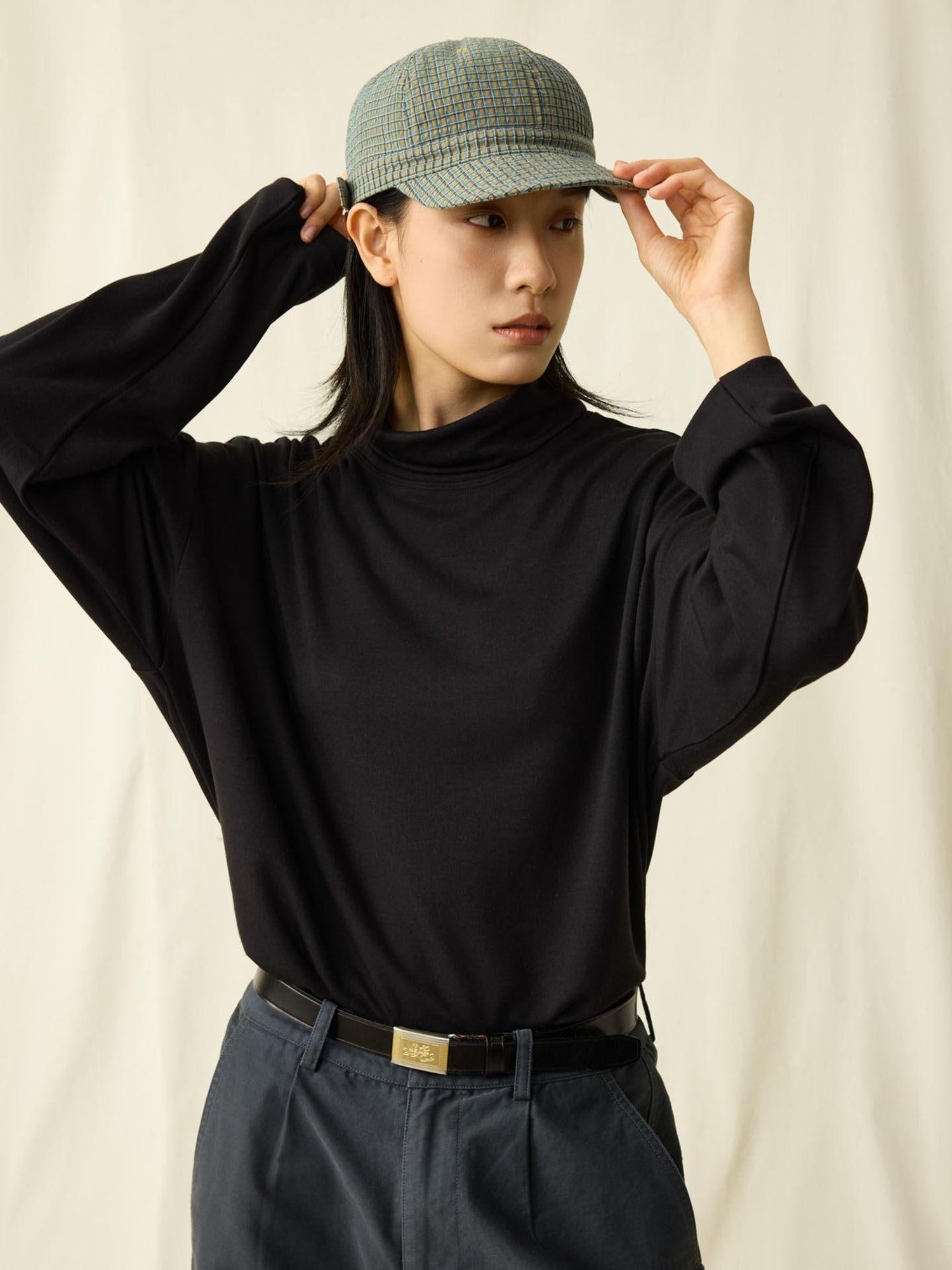 SUPERTOFU Soft Breathable Warm Minimalist High Neck Unisex Solid Color Long Sleeve T-Shirts