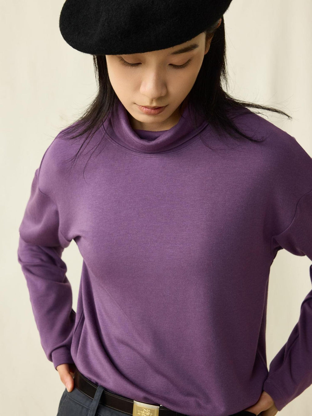 SUPERTOFU Soft Breathable Warm Minimalist High Neck Unisex Solid Color Long Sleeve T-Shirts