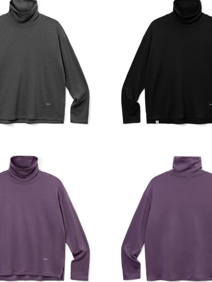 SUPERTOFU Soft Breathable Warm Minimalist High Neck Unisex Solid Color Long Sleeve T-Shirts