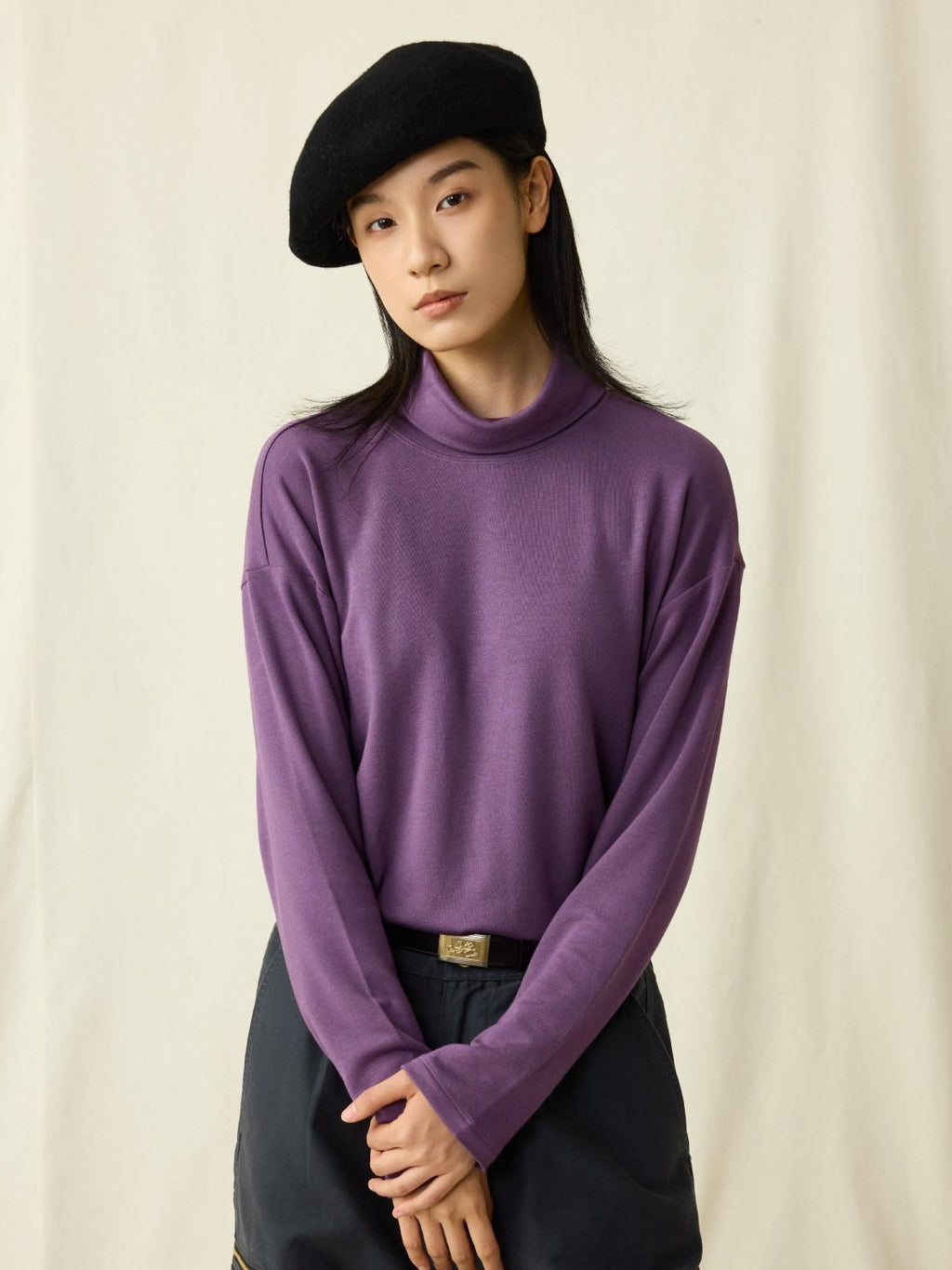 SUPERTOFU Soft Breathable Warm Minimalist High Neck Unisex Solid Color Long Sleeve T-Shirts
