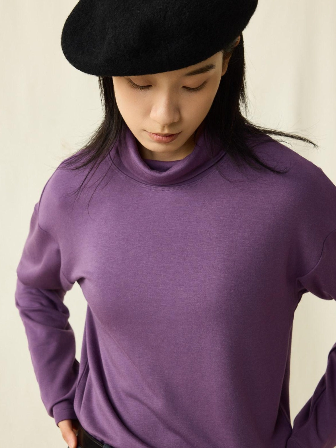 SUPERTOFU Soft Breathable Warm Minimalist High Neck Unisex Solid Color Long Sleeve T-Shirts