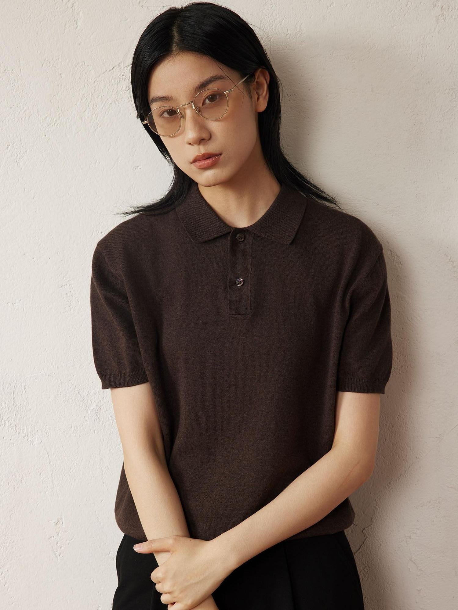 SUPERTOFU Soft Cotton Cashmere Collared Standard Fit Unisex Solid Short Sleeve T-Shirts