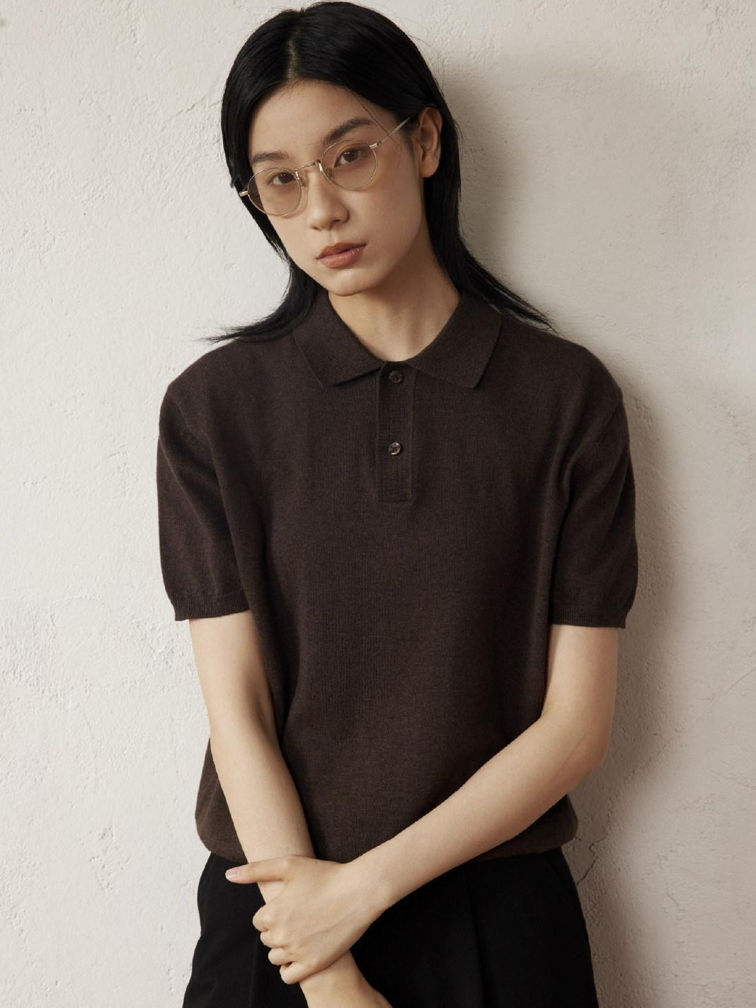 SUPERTOFU Soft Cotton Cashmere Collared Standard Fit Unisex Solid Short Sleeve T-Shirts