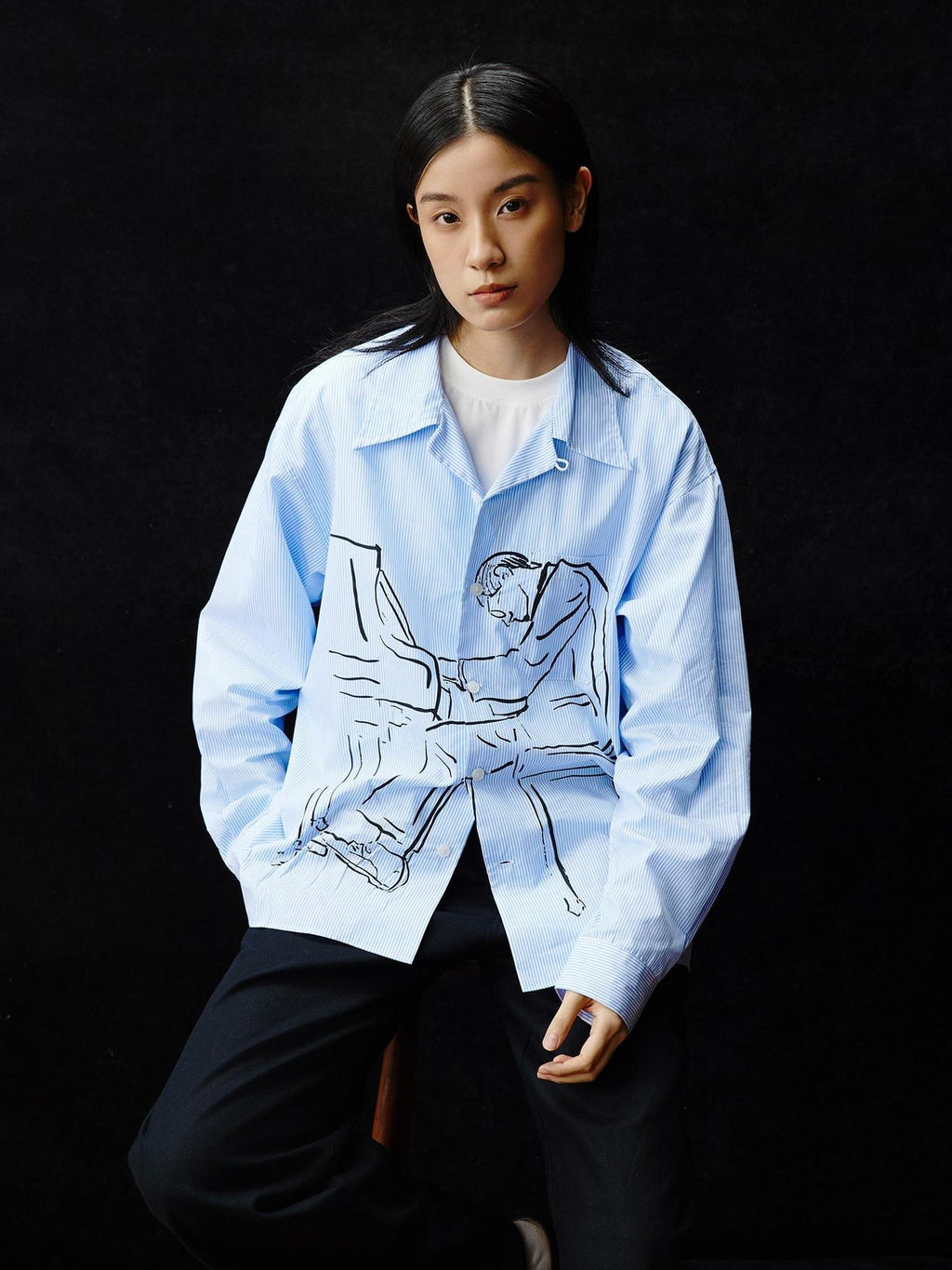 SUPERTOFU Soft Pure Cotton Loose Vintage Cuban Collar Longsleeve Unisex Blue Stripe Shirts