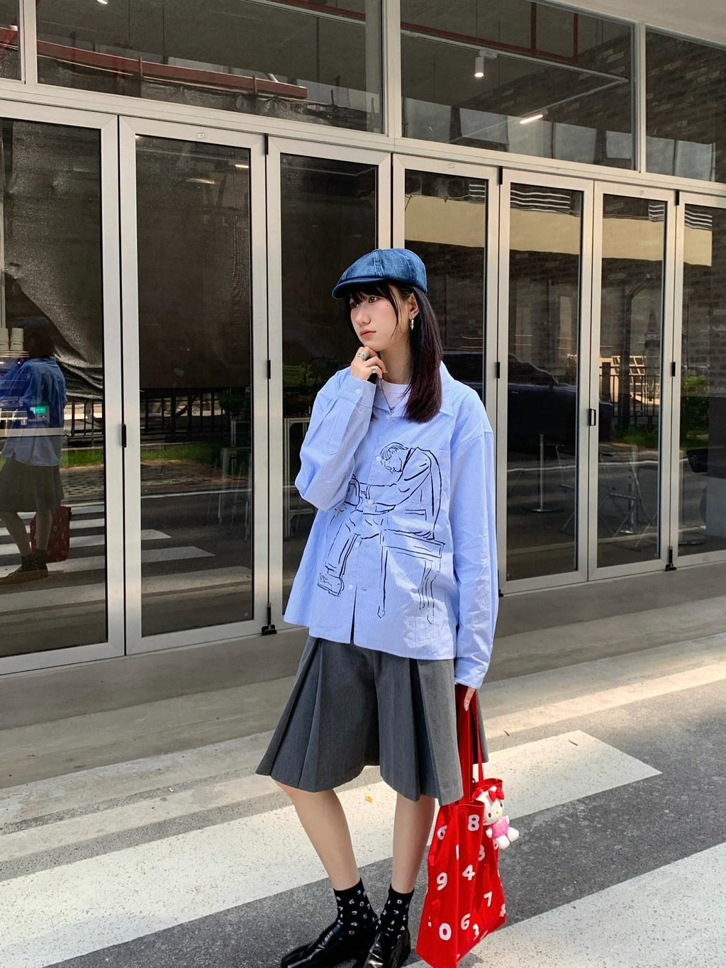 SUPERTOFU Soft Pure Cotton Loose Vintage Cuban Collar Longsleeve Unisex Blue Stripe Shirts