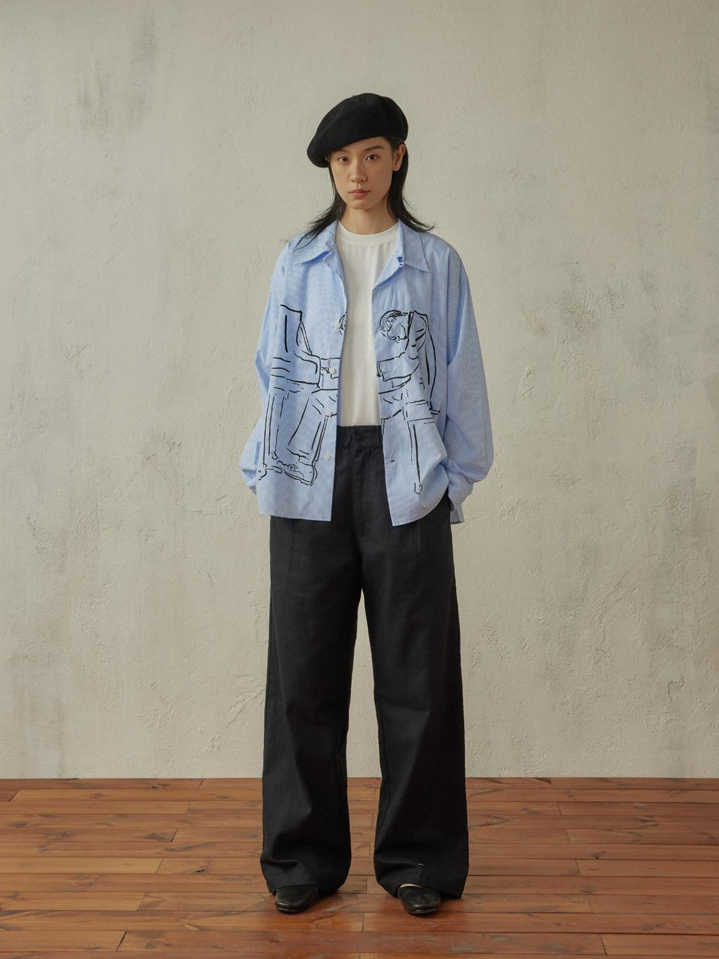 SUPERTOFU Soft Pure Cotton Loose Vintage Cuban Collar Longsleeve Unisex Blue Stripe Shirts