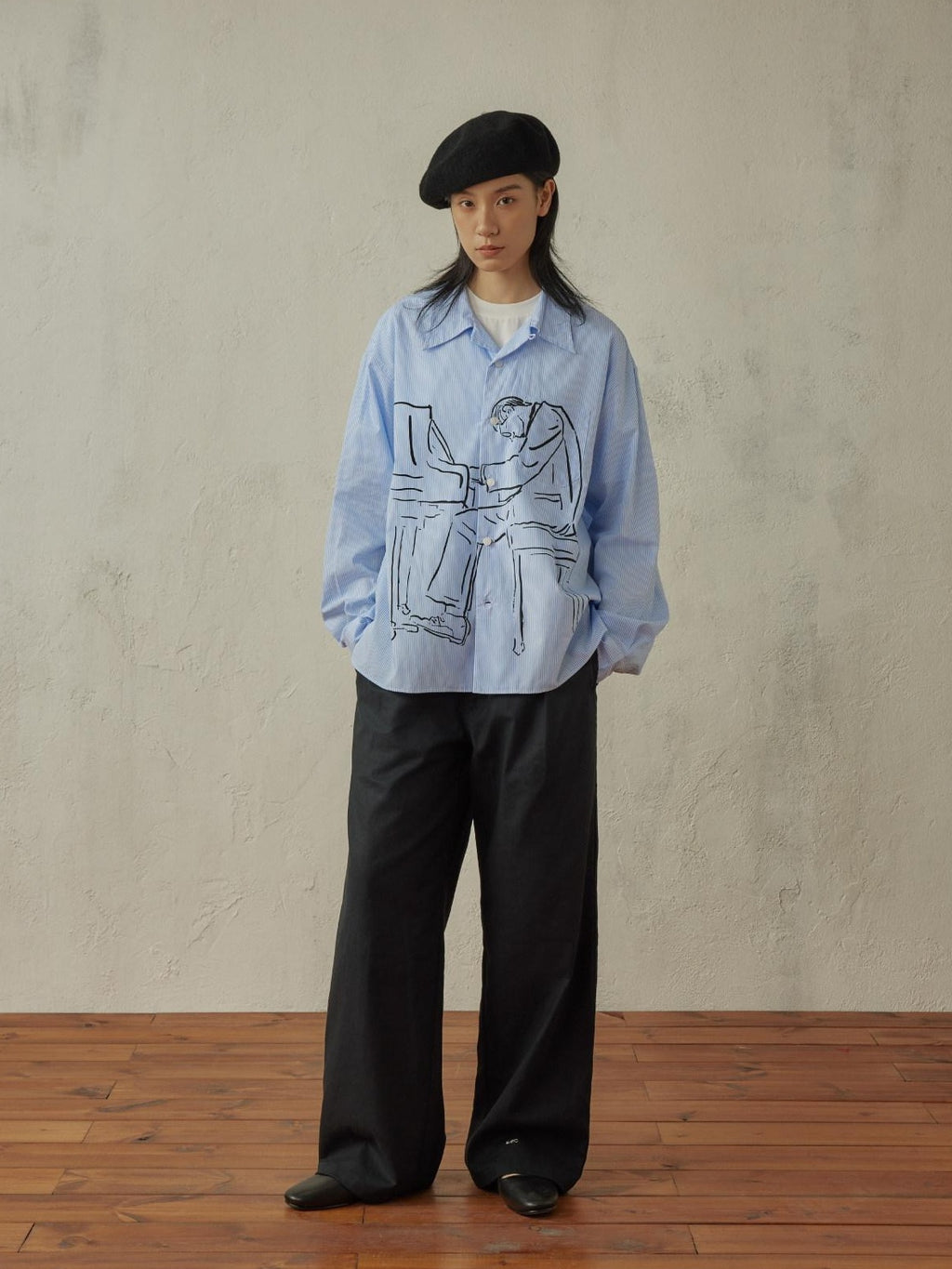 SUPERTOFU Soft Pure Cotton Loose Vintage Cuban Collar Longsleeve Unisex Blue Stripe Shirts