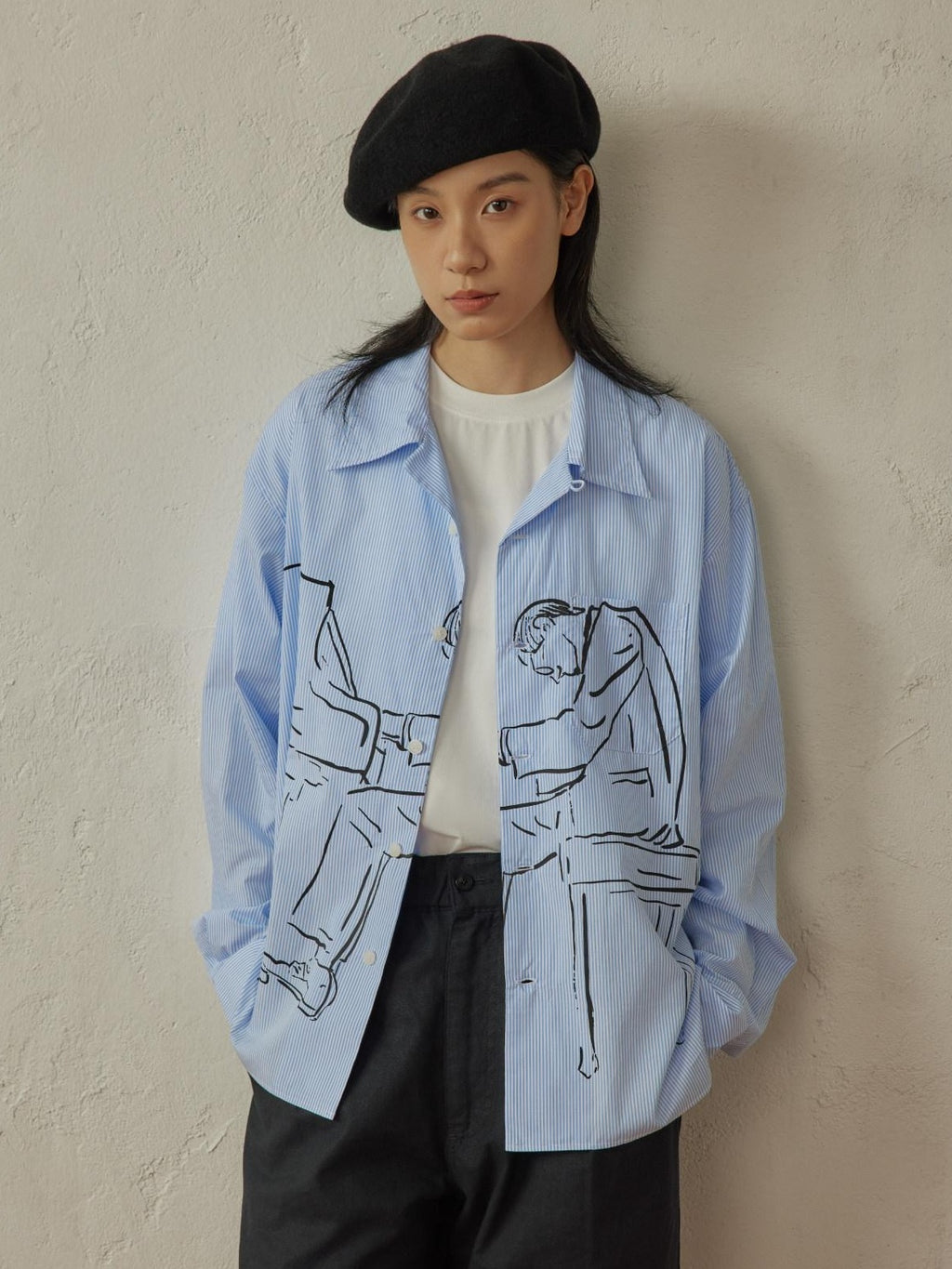 SUPERTOFU Soft Pure Cotton Loose Vintage Cuban Collar Longsleeve Unisex Blue Stripe Shirts