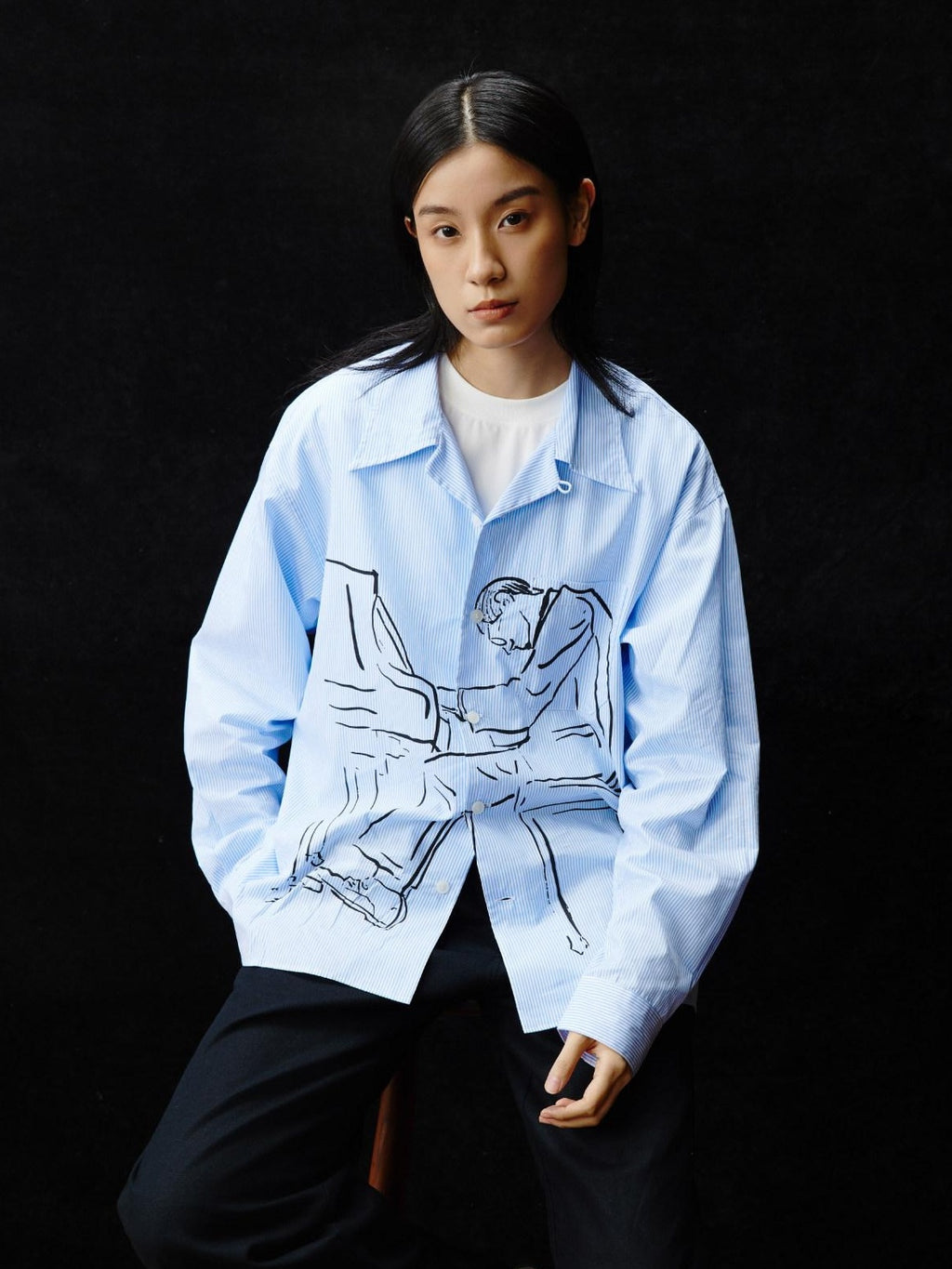 SUPERTOFU Soft Pure Cotton Loose Vintage Cuban Collar Longsleeve Unisex Blue Stripe Shirts