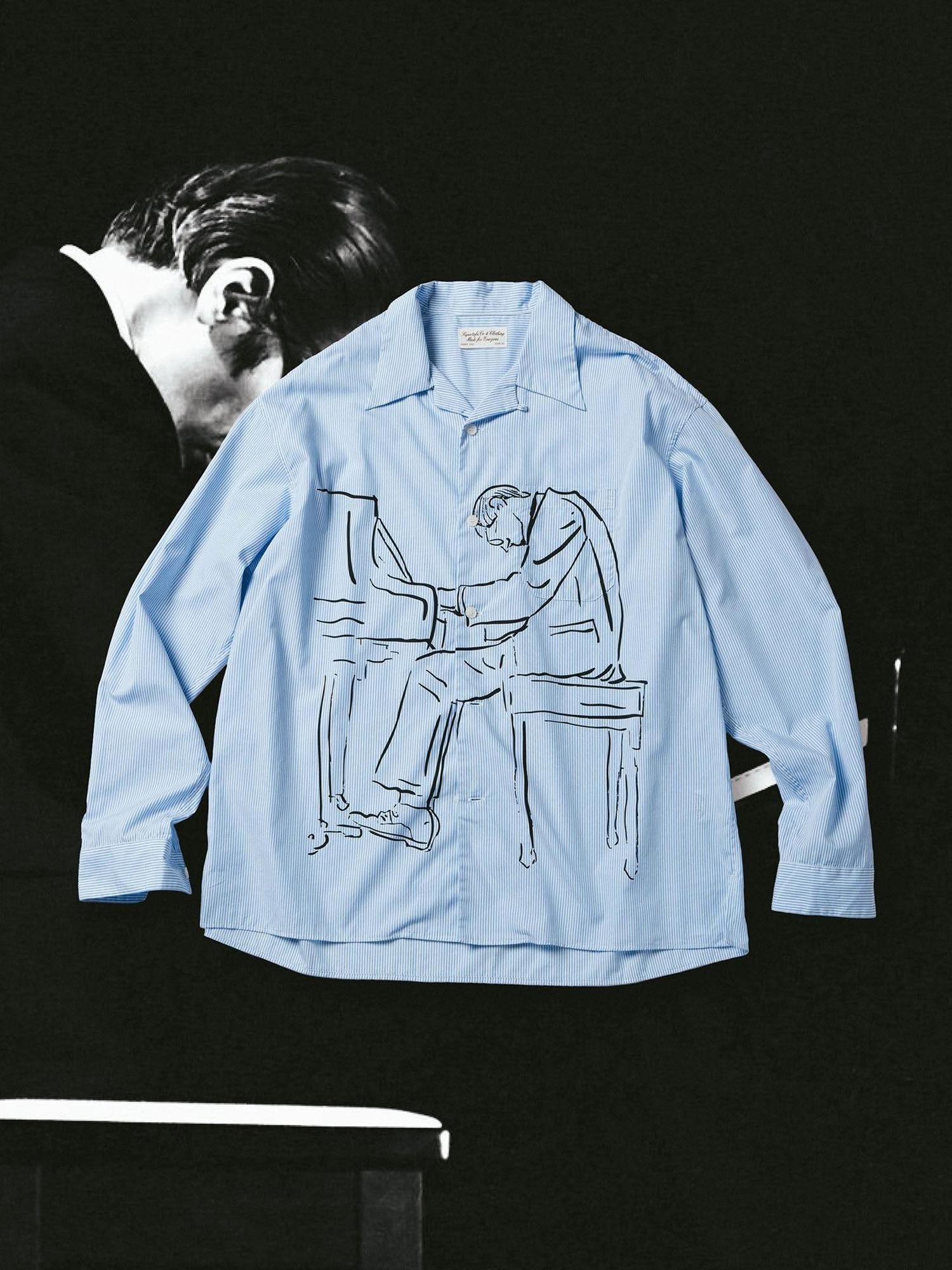 SUPERTOFU Soft Pure Cotton Loose Vintage Cuban Collar Longsleeve Unisex Blue Stripe Shirts