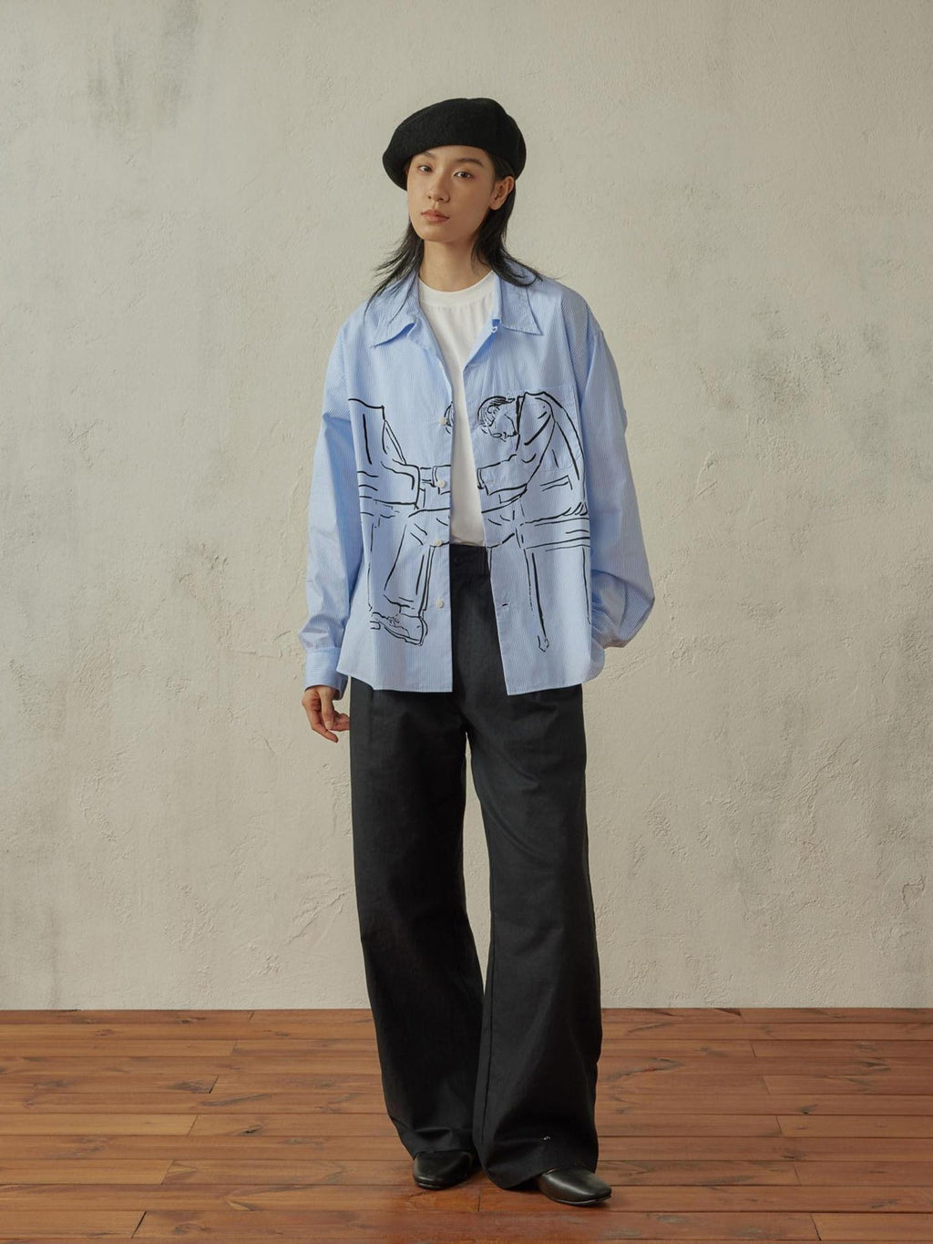 SUPERTOFU Soft Pure Cotton Loose Vintage Cuban Collar Longsleeve Unisex Blue Stripe Shirts