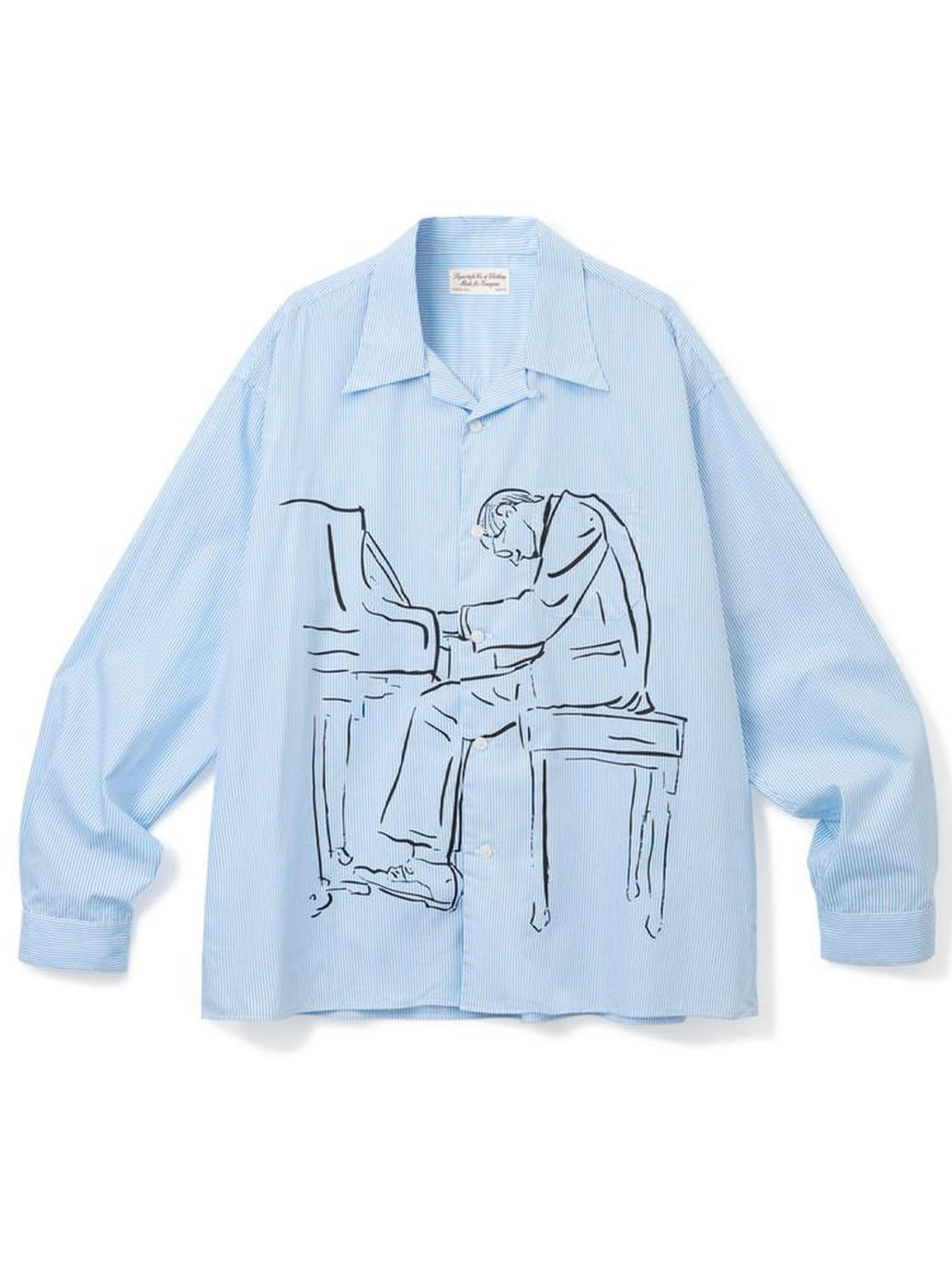 SUPERTOFU Soft Pure Cotton Loose Vintage Cuban Collar Longsleeve Unisex Blue Stripe Shirts