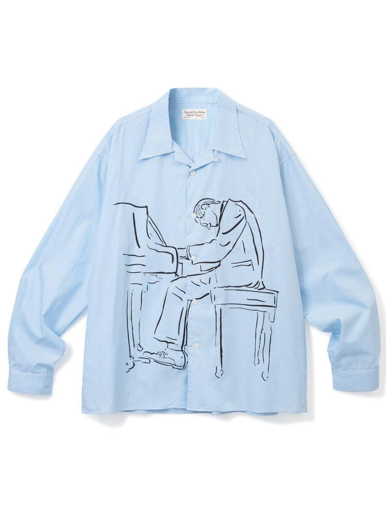 SUPERTOFU Soft Pure Cotton Loose Vintage Cuban Collar Longsleeve Unisex Blue Stripe Shirts