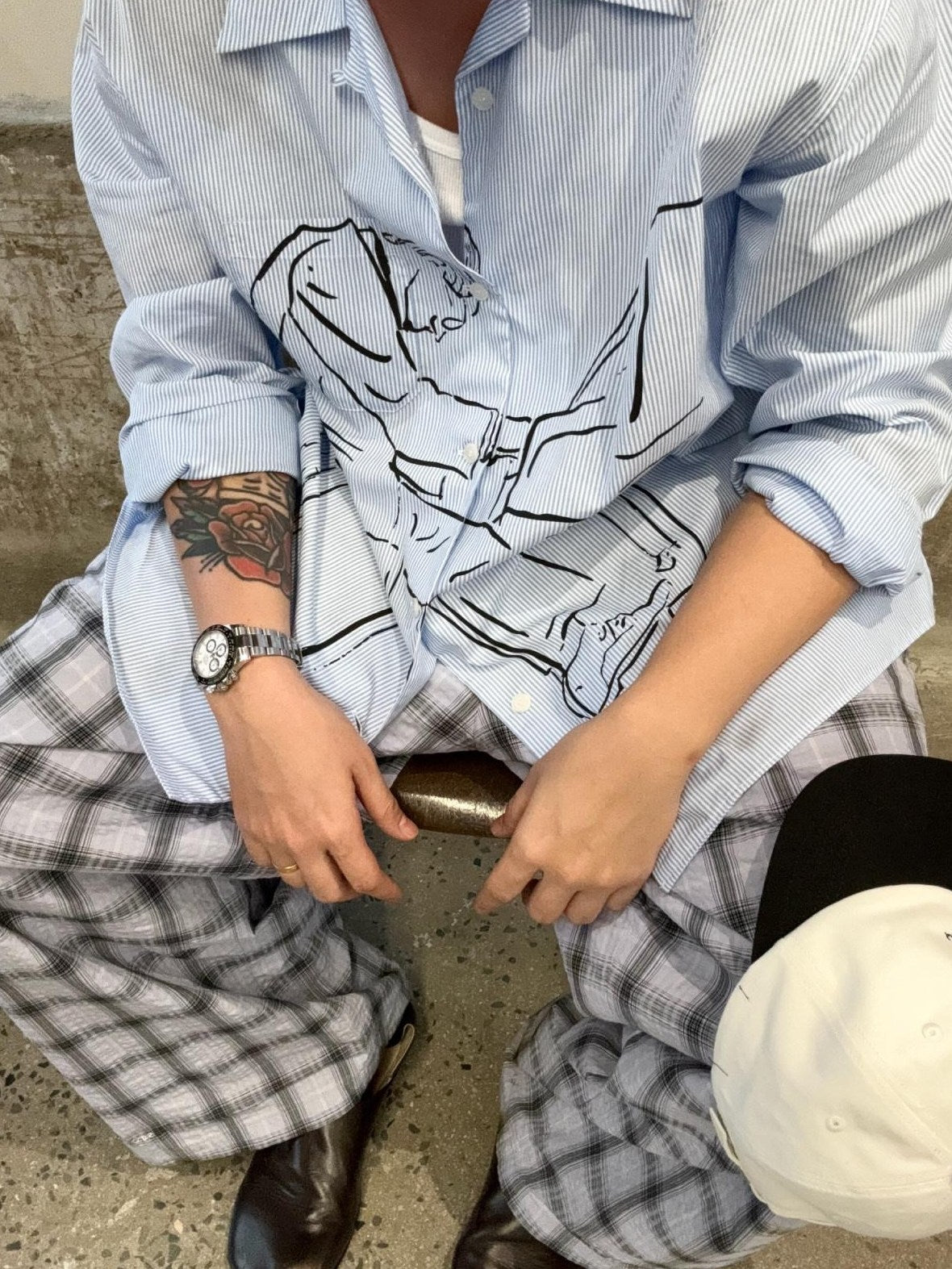 SUPERTOFU Soft Pure Cotton Loose Vintage Cuban Collar Longsleeve Unisex Blue Stripe Shirts
