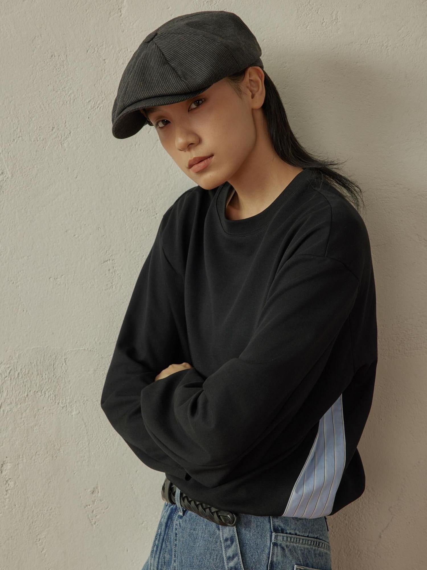 SUPERTOFU Sweat Wicking Wrinkle Free Loose Patchwork Unisex Logo Long Sleeve T-Shirts