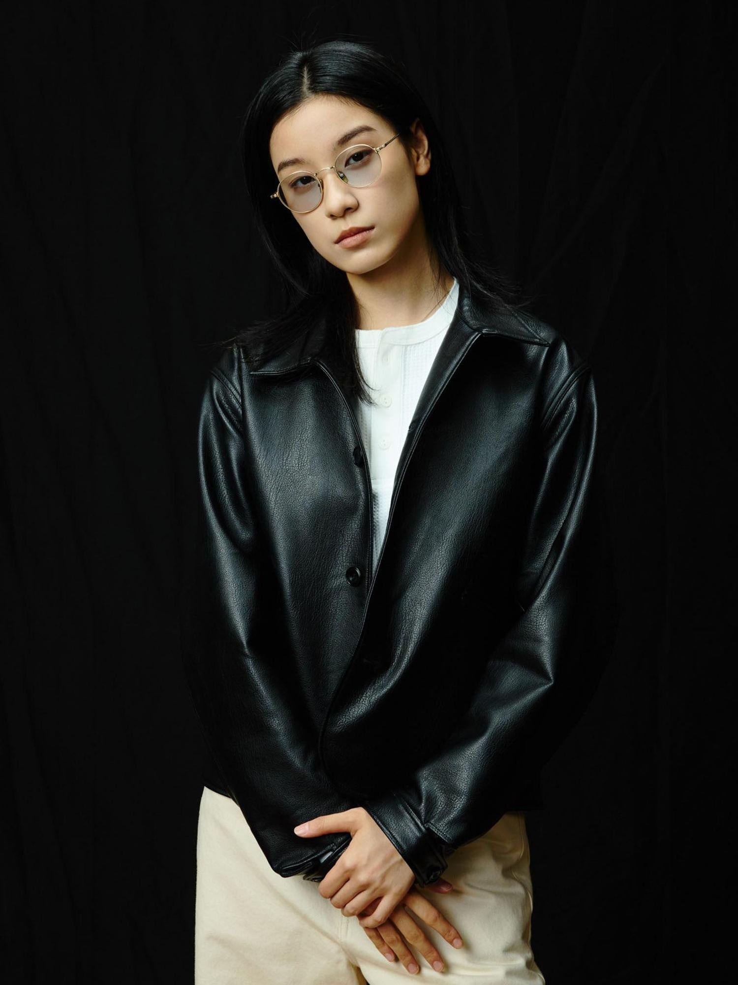 SUPERTOFU Thick Retro Lapel Collar Classic Fit Unisex Black Pu Leather Jackets