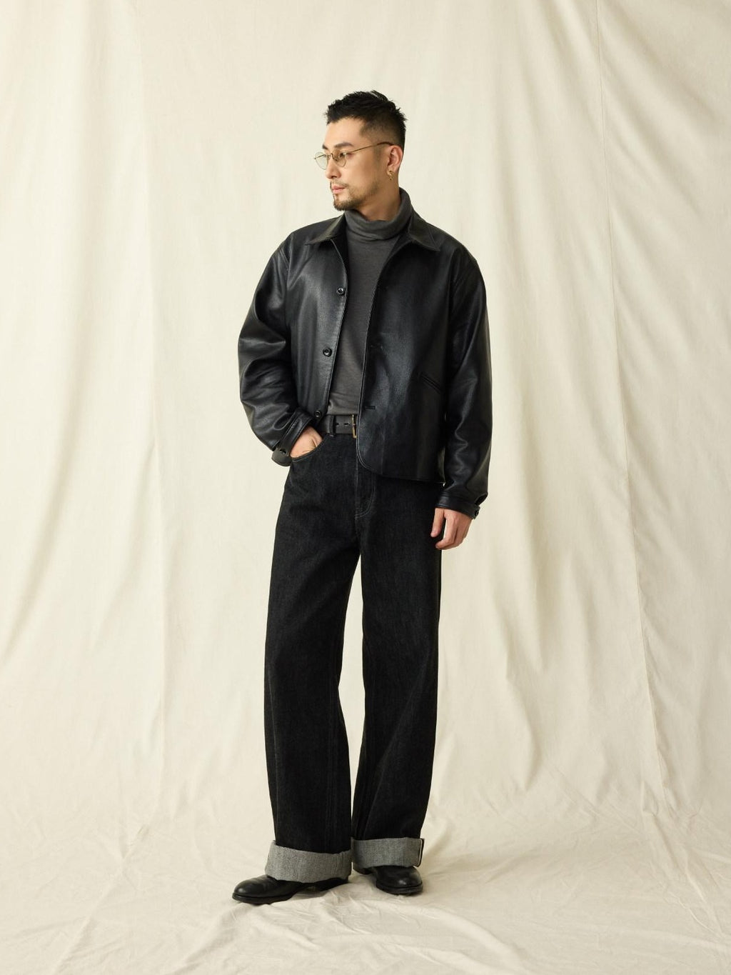 SUPERTOFU Thick Retro Lapel Collar Classic Fit Unisex Black Pu Leather Jackets