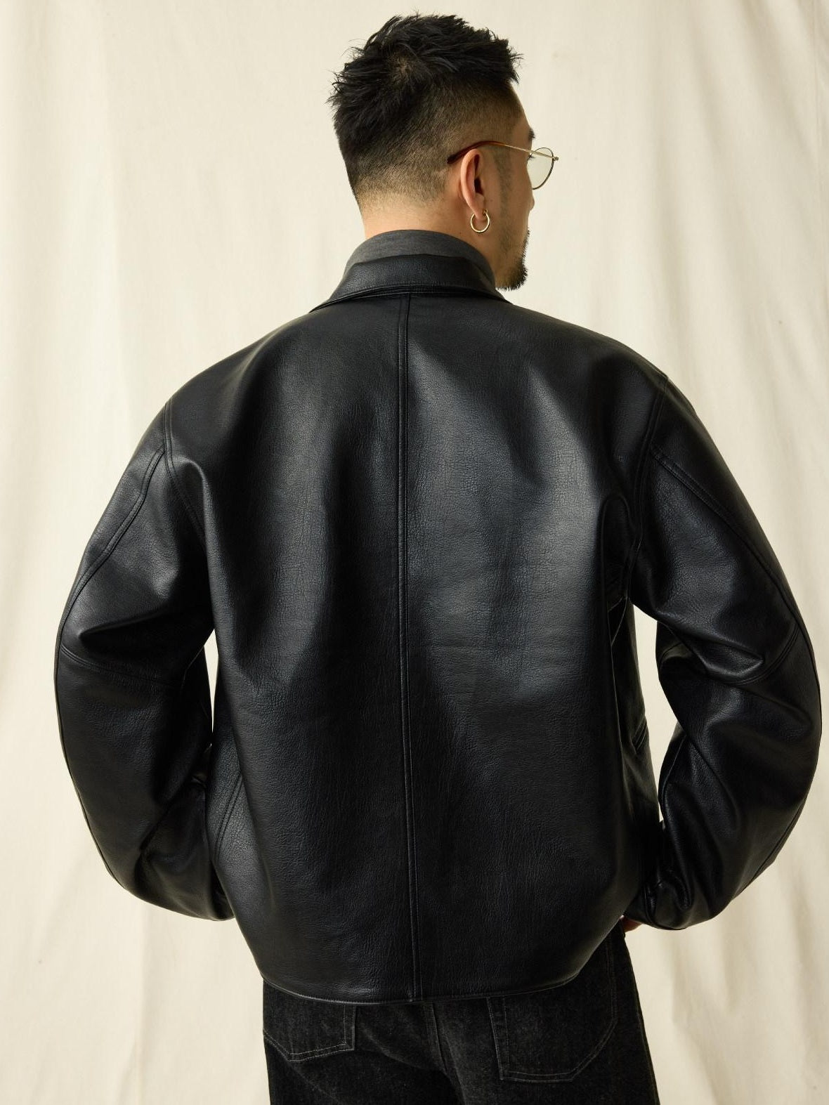 SUPERTOFU Thick Retro Lapel Collar Classic Fit Unisex Black Pu Leather Jackets